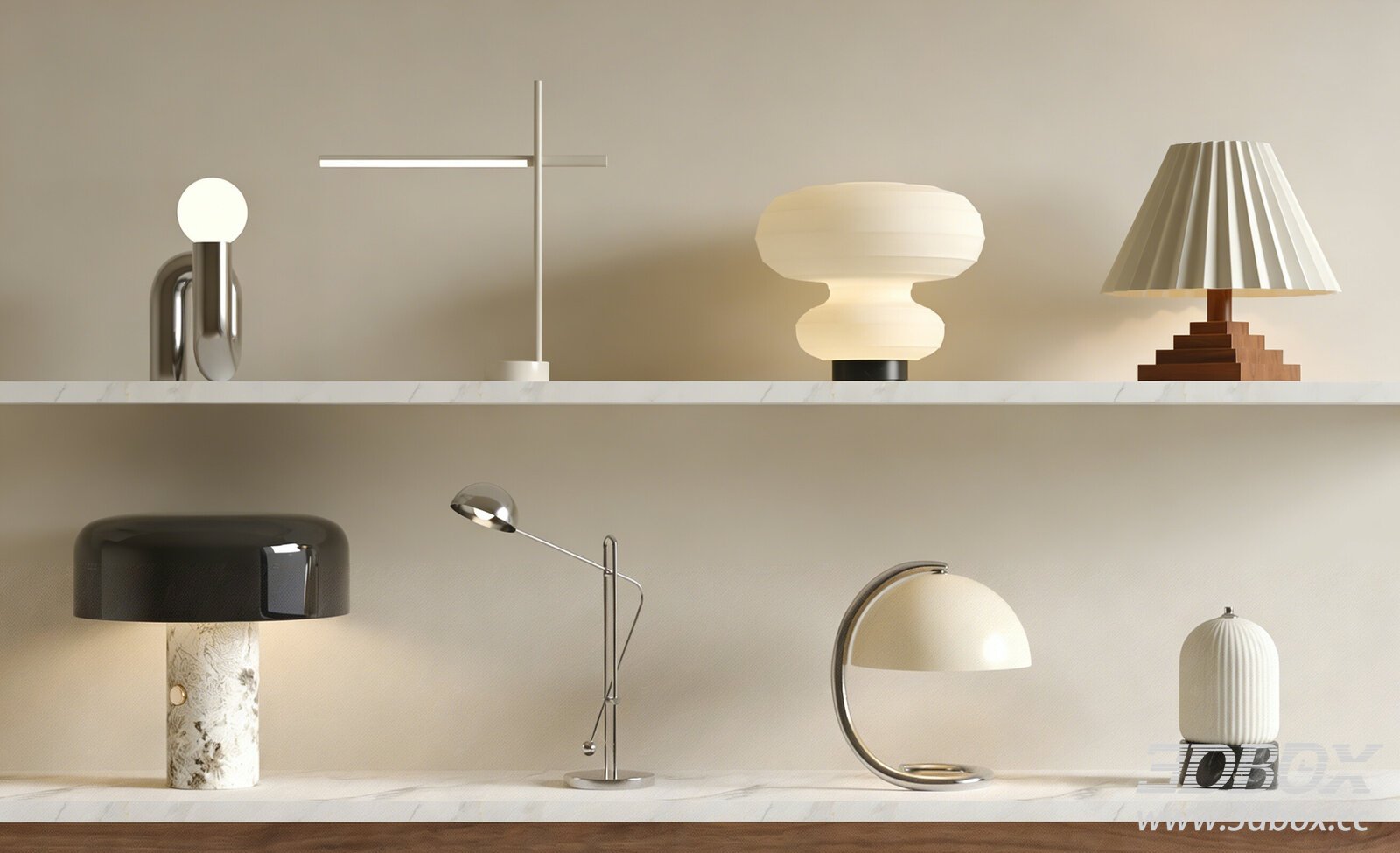 Modern Metal Marble Glass Table Lamp Set 3D model - thumbnail 1