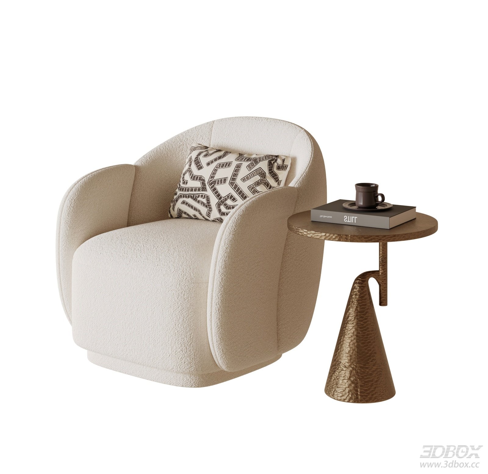 Modern Luxury Boucle Fabric Single Sofa Armchair Set 3D model - front view