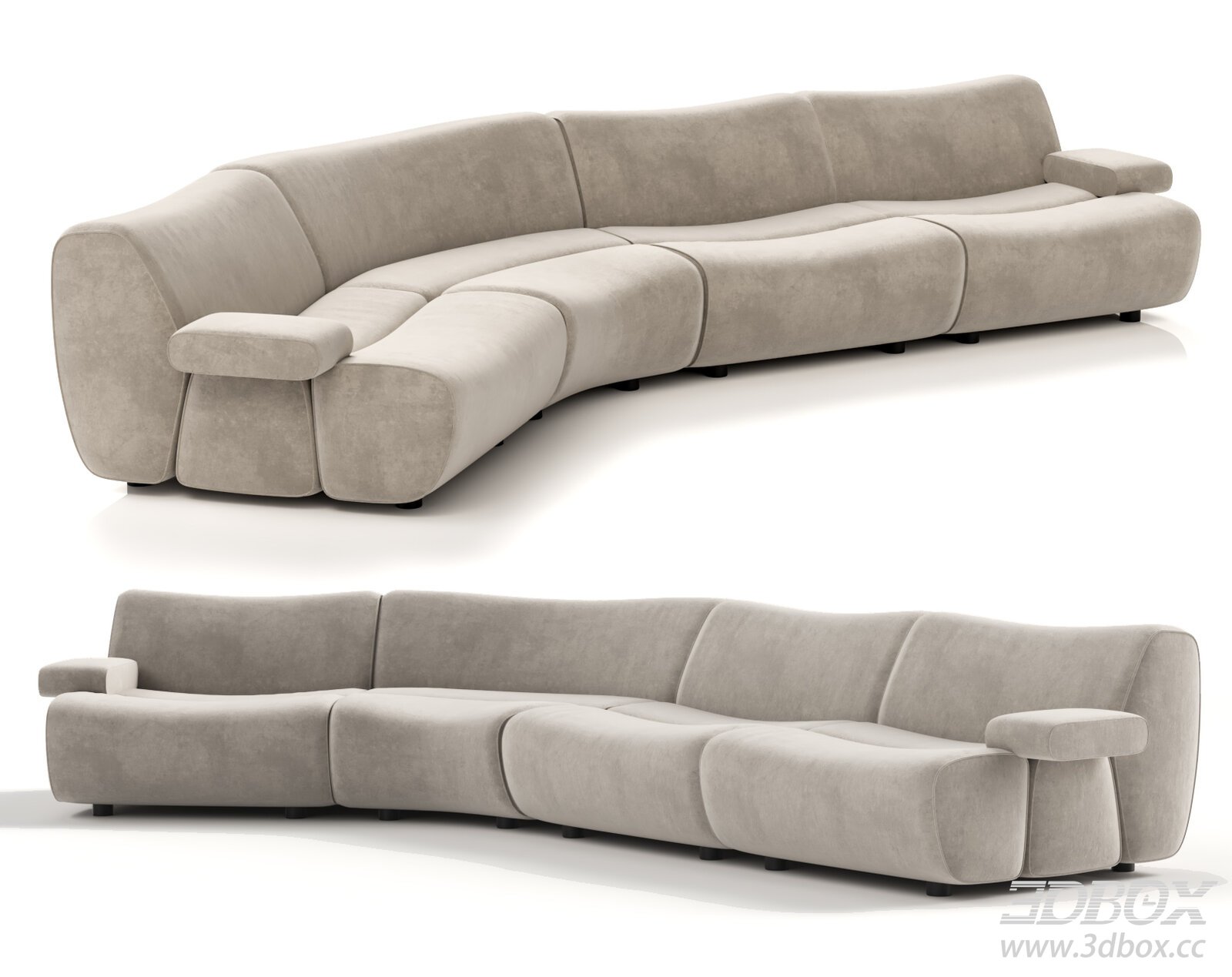 Modern Curved Modular Velvet Sofa Set 3D model - thumbnail 1