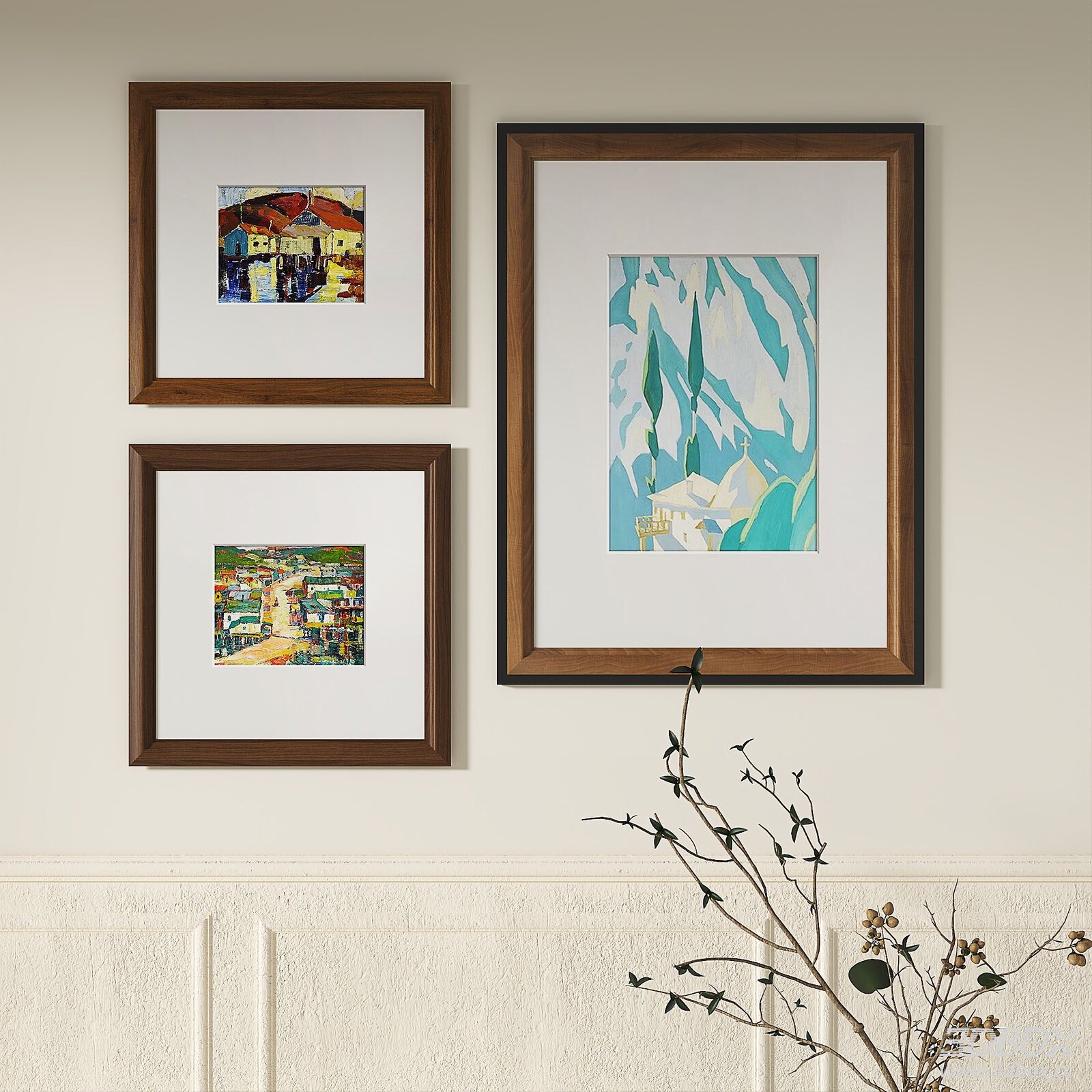 Vintage French Style Abstract Wooden Picture Frames Set 3D model - front view