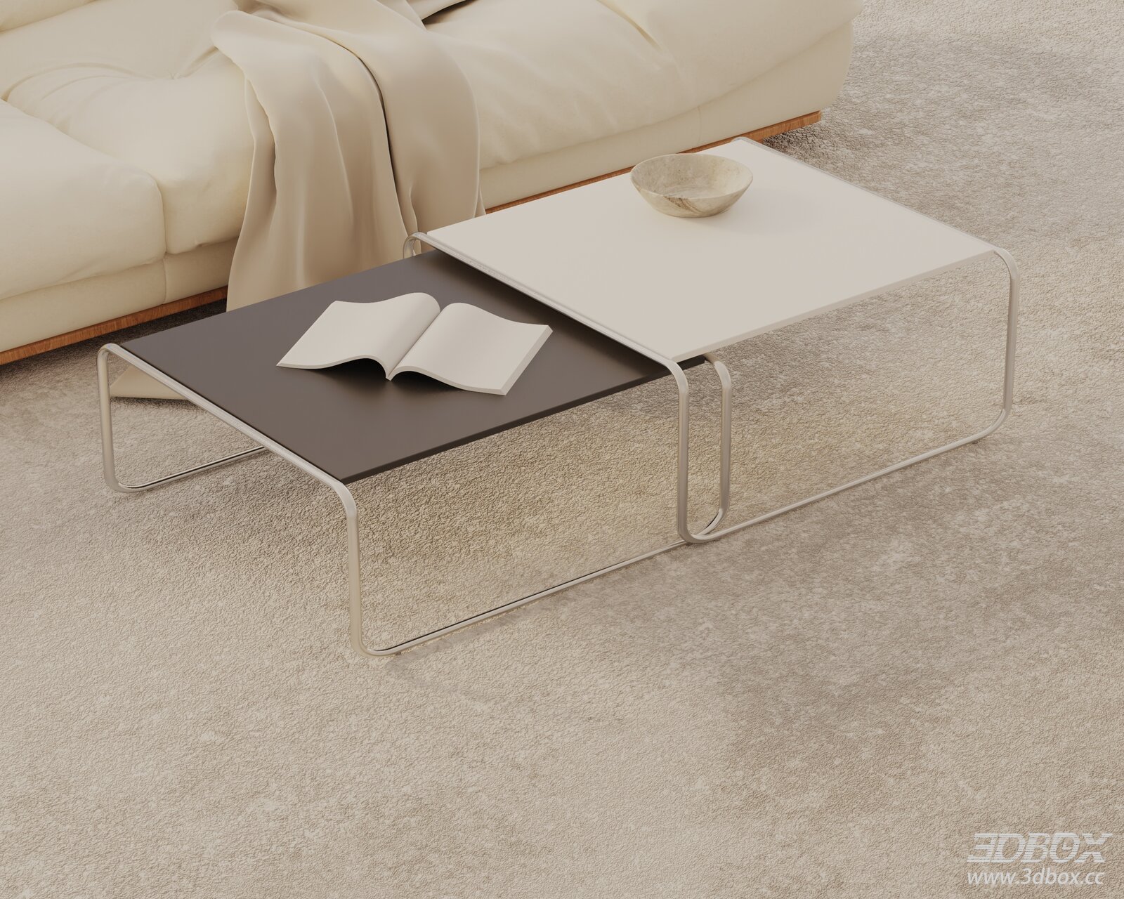 Modern Nested Metal Frame Coffee Table Set 3D model - front view