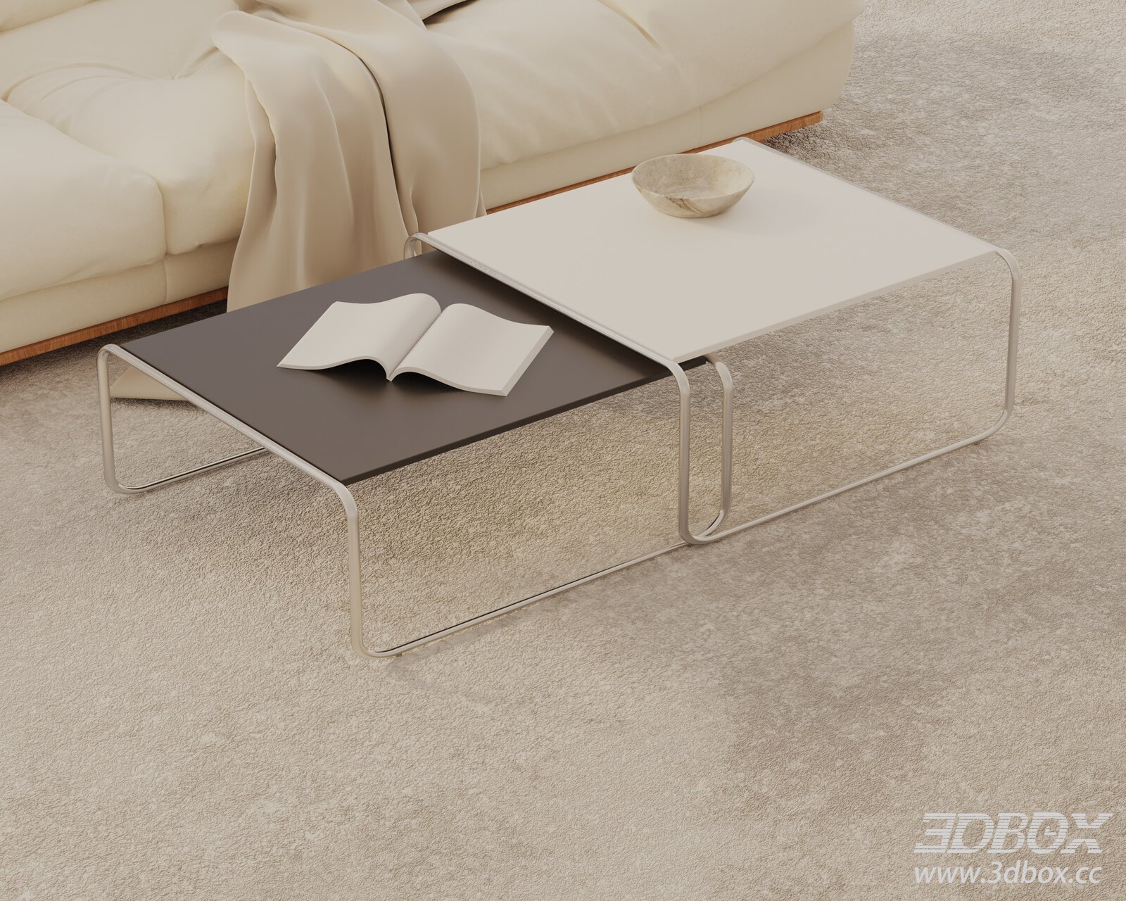 Modern Nested Metal Frame Coffee Table Set 3D model - thumbnail 1