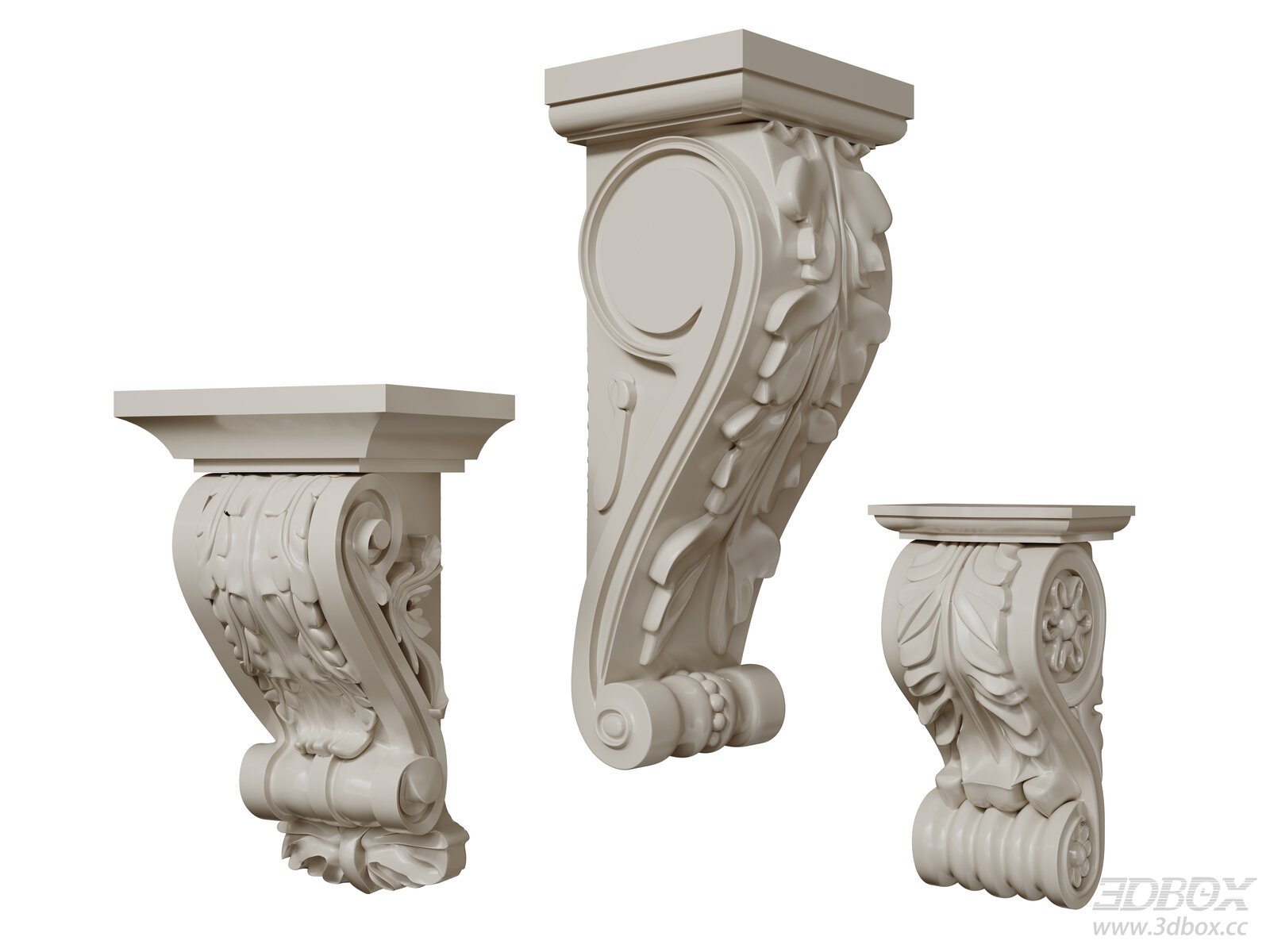 Classic French Carved Plaster Corbel Set 3D model - front view
