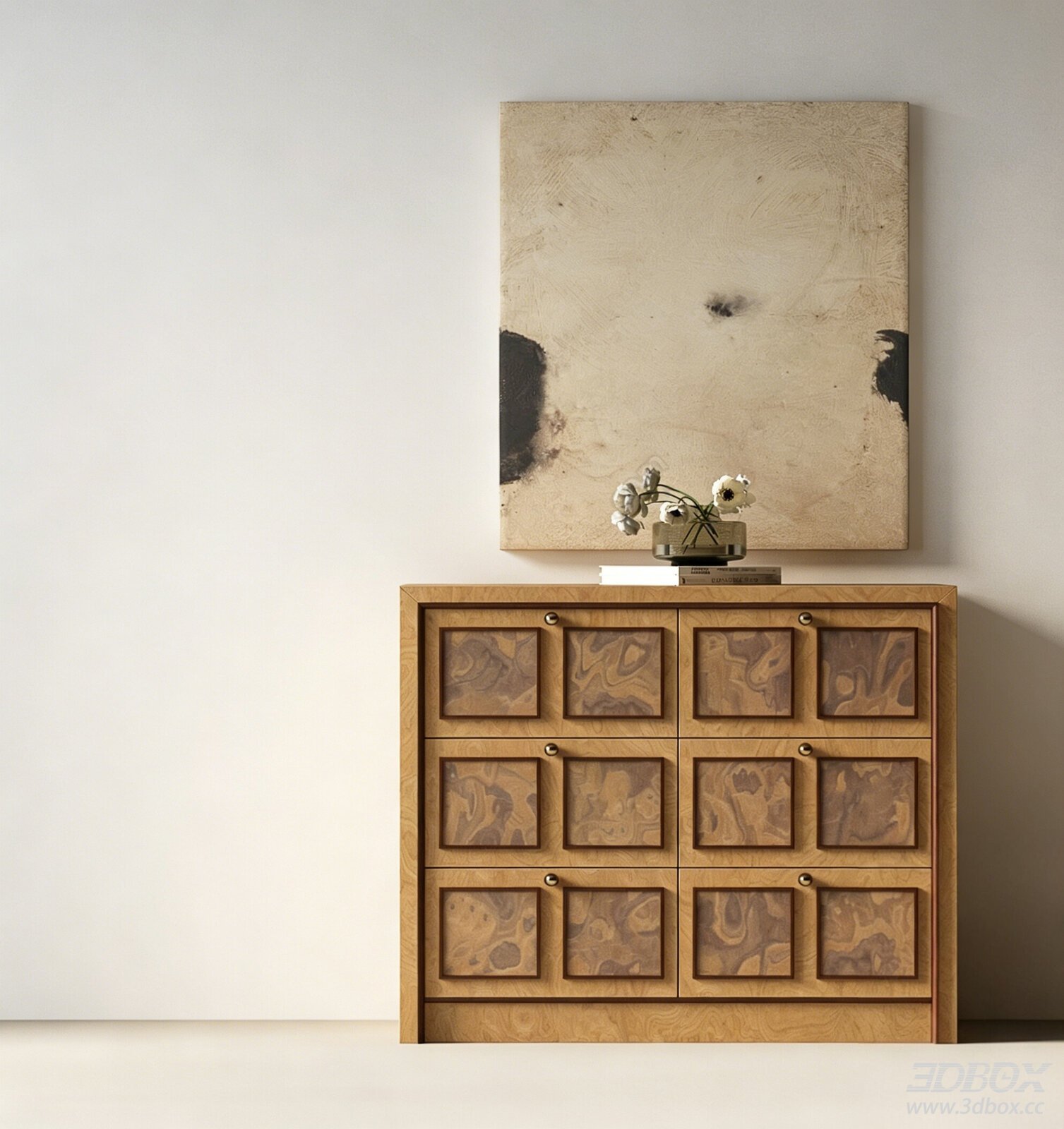 Mid-century Modern Wooden Sideboard Chest of Drawers 3D model - front view