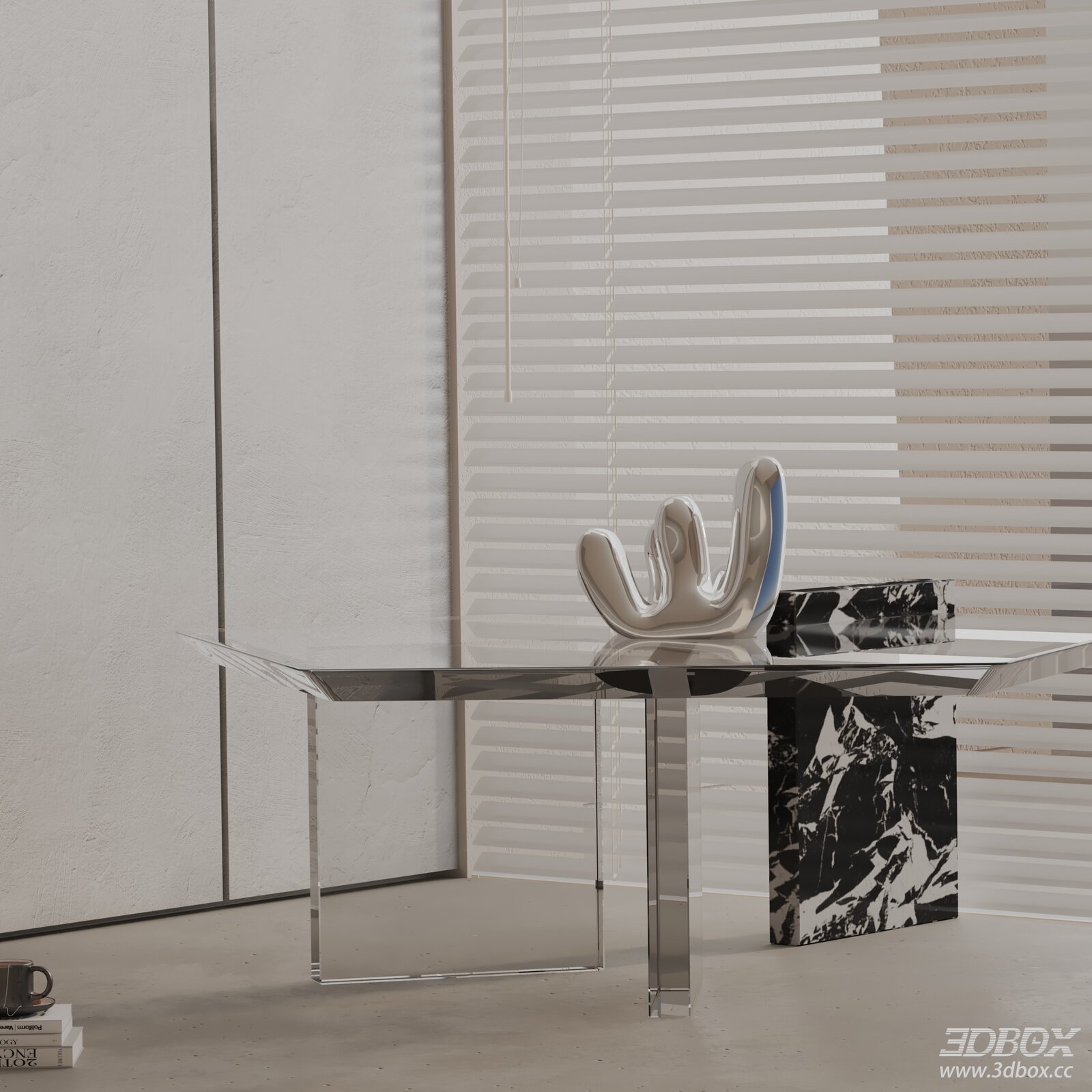 Modern Minimalist Acrylic Marble Base Coffee Table 3D model - front view