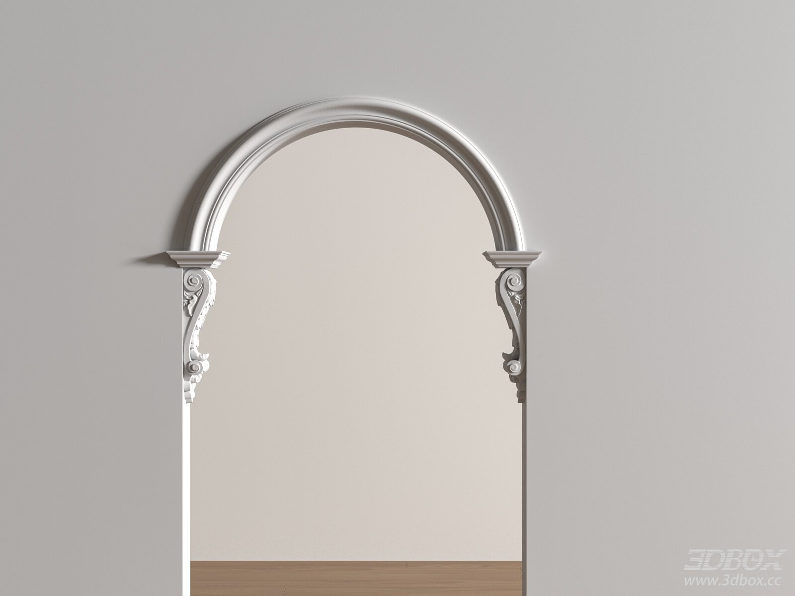 Neoclassical Carved Arched Door Frame Plaster Molding 3D model - front view