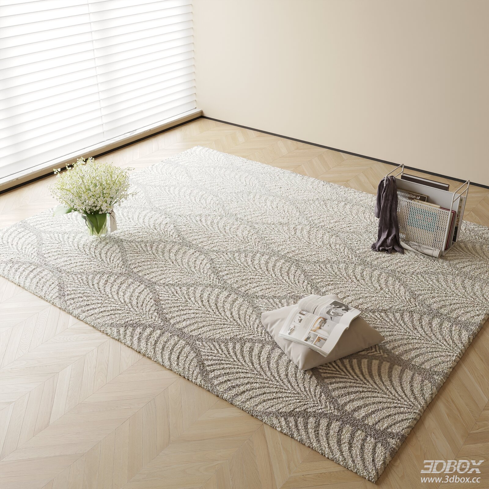 Modern Minimalist Leaf Pattern Soft Carpet 3D model - front view