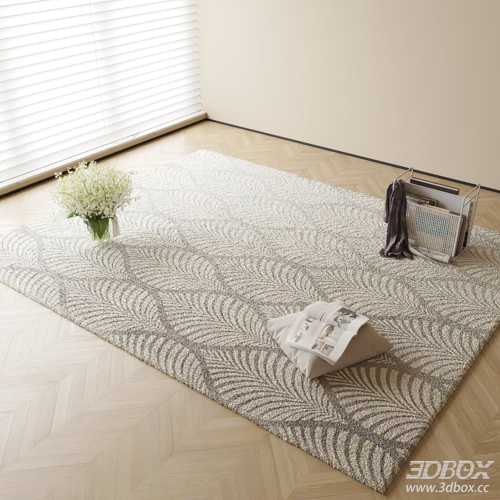 Modern Minimalist Leaf Pattern Soft Carpet 3D model - thumbnail 1
