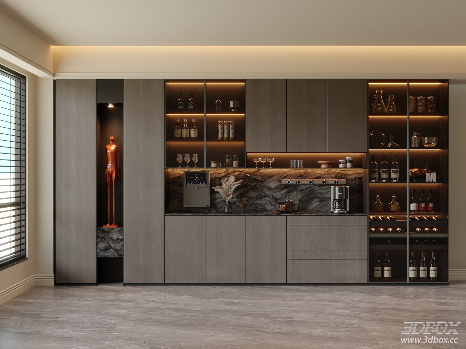 Modern Mid-century Sideboard Wine Cabinet 3D model - front view