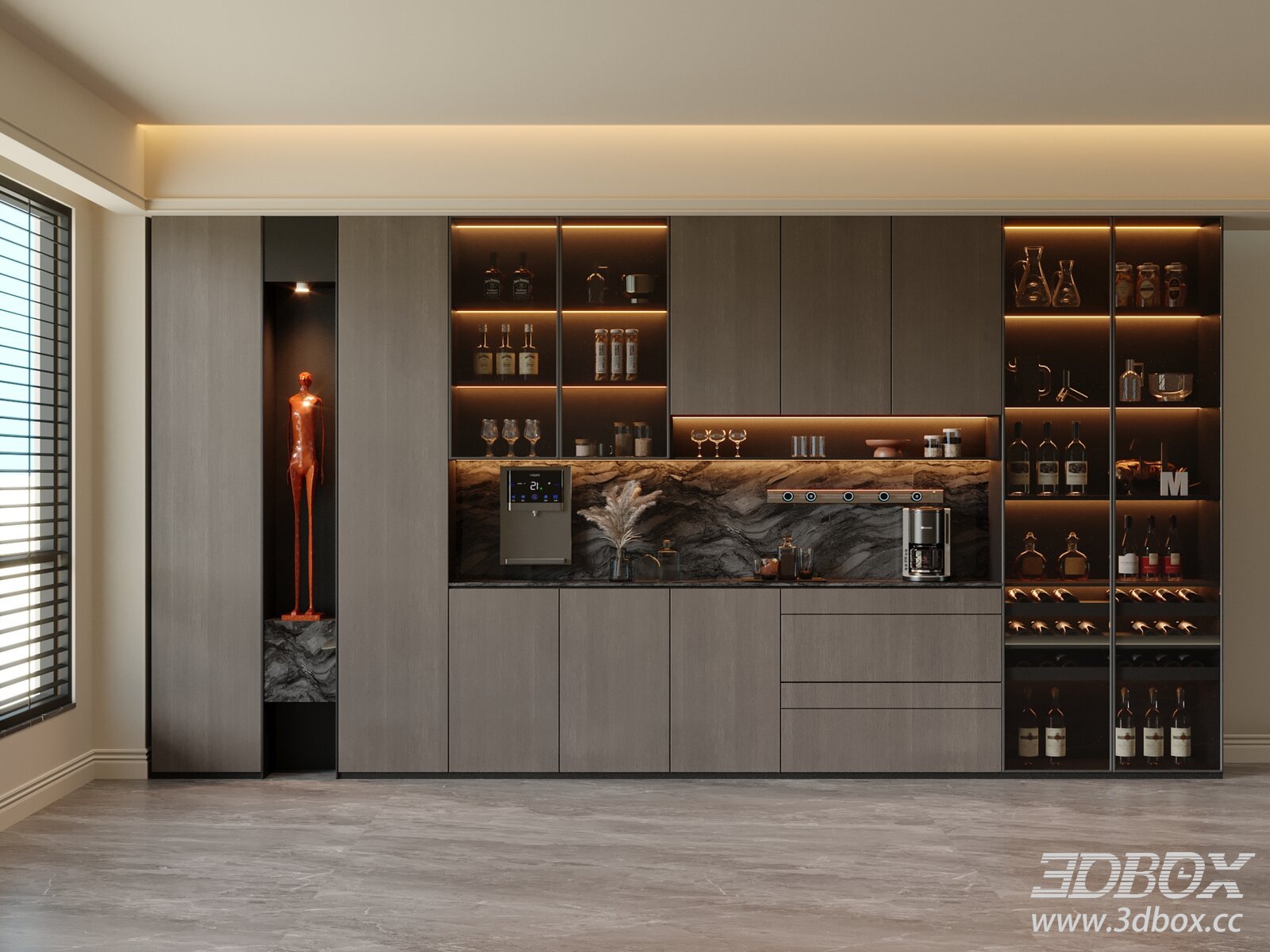 Modern Mid-century Sideboard Wine Cabinet 3D model - thumbnail 1