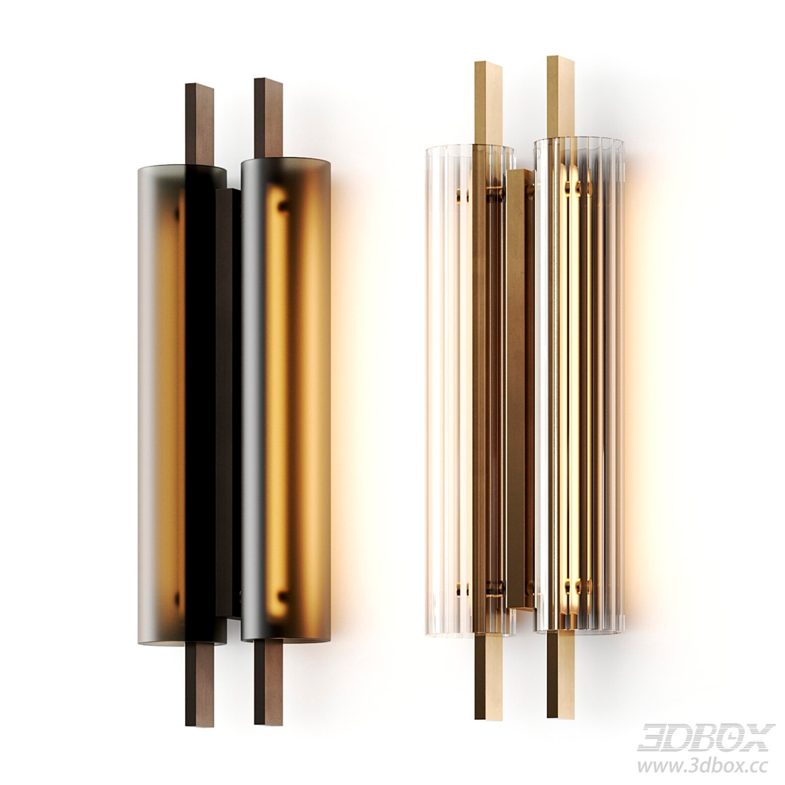 Modern Brass Glass Wall Sconce Lighting 3D model - thumbnail 1
