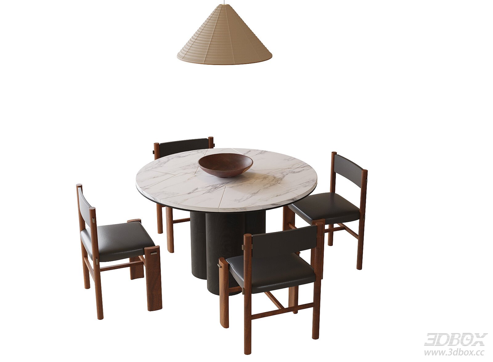 Modern Round Marble Dining Table and Chairs Set 3D model - front view