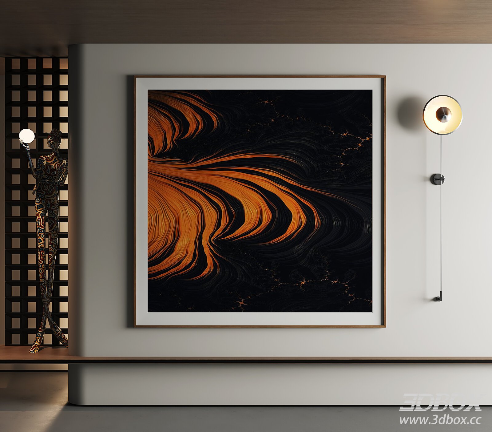 Abstract Orange Black Wall Art Frame 3D model - thumbnail 1