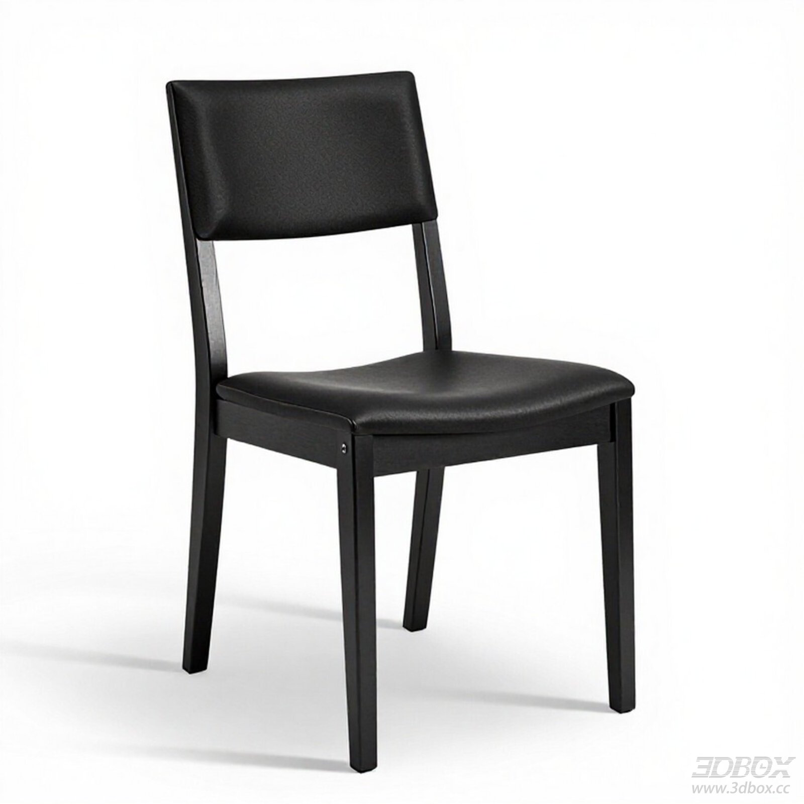 Modern Black Leather Upholstered Wooden Dining Chair 3D model - front view