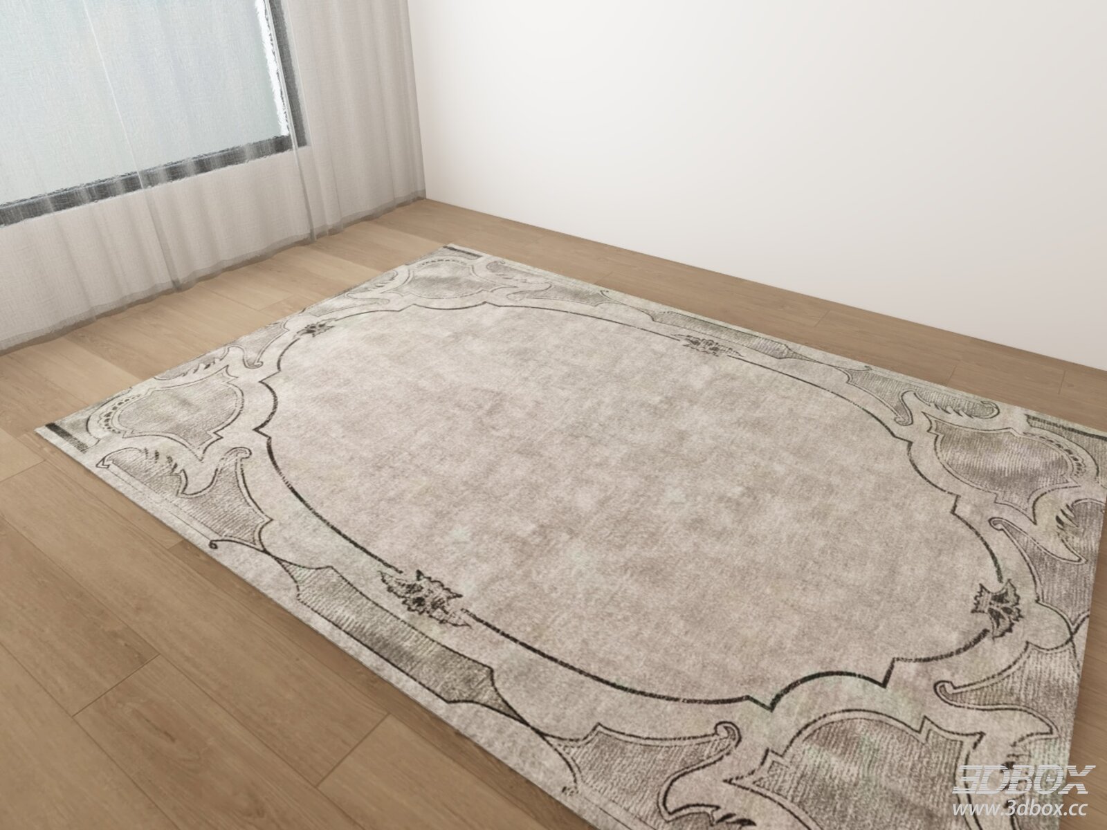 Vintage Neutral Pattern Decorative Carpet 3D model - front view
