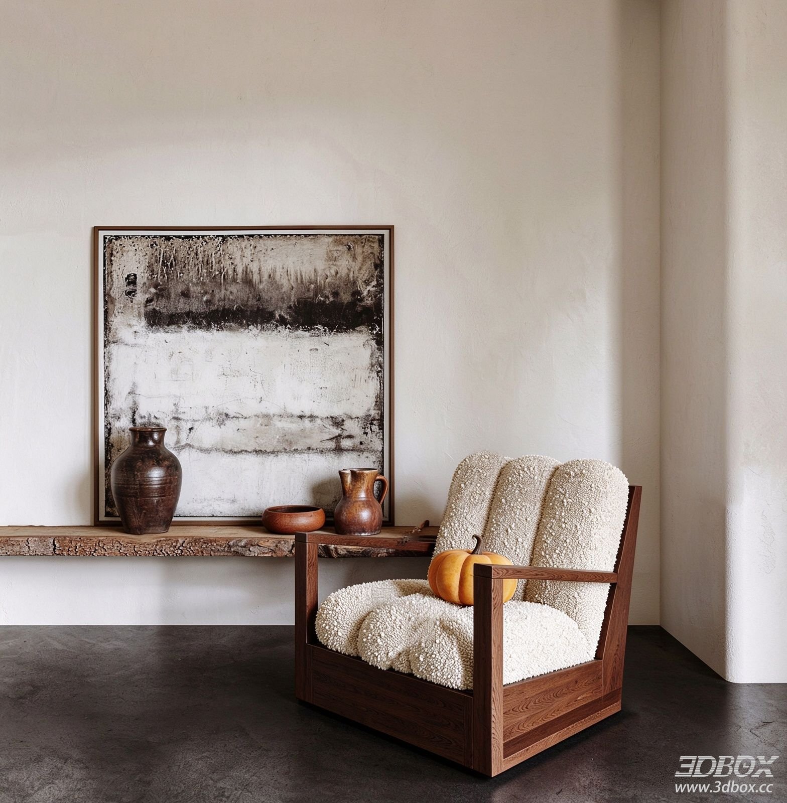 Modern Wabi Sabi Single Sofa with Boucle Fabric 3D model - front view