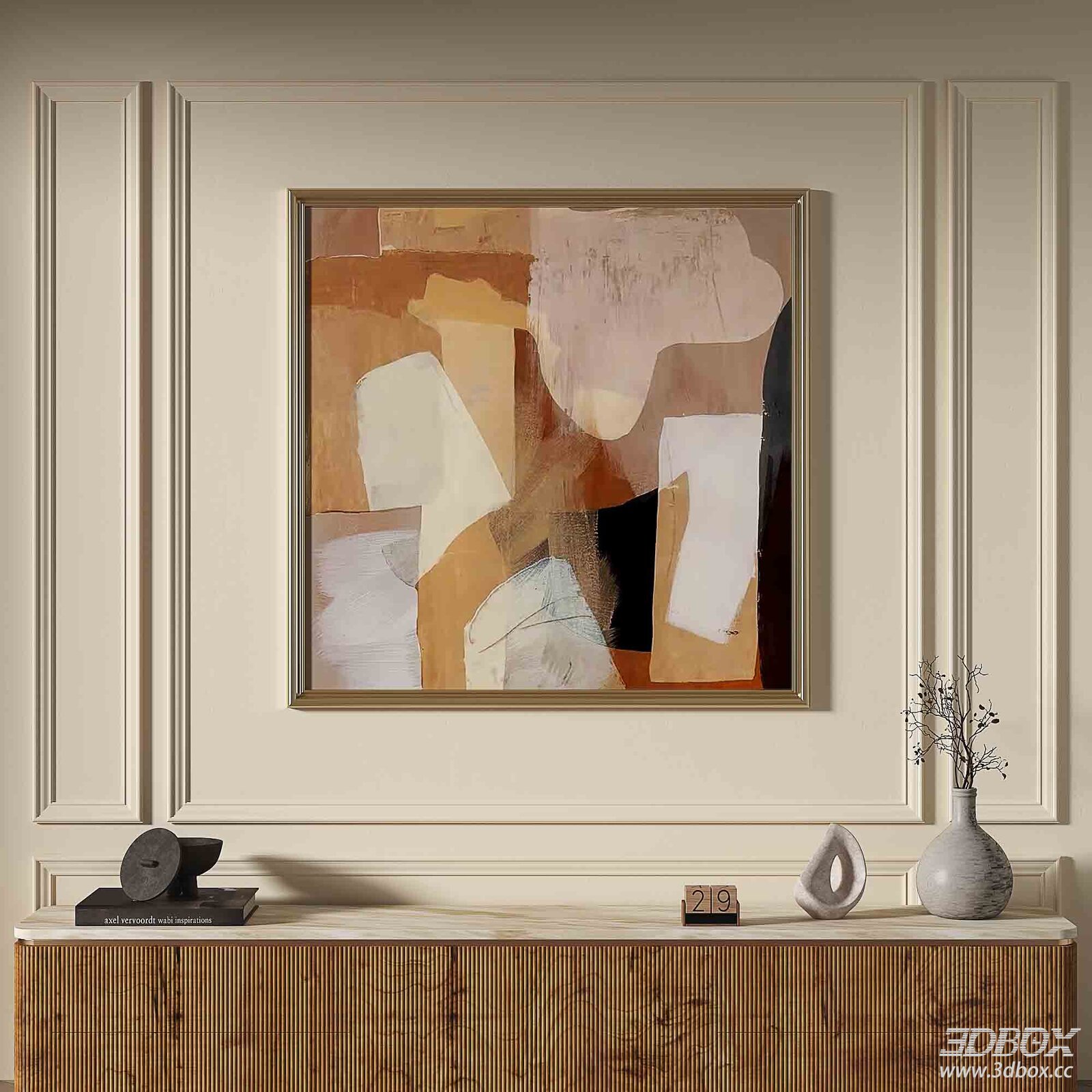 French Minimalist Abstract Framed Wall Art 3D model - front view