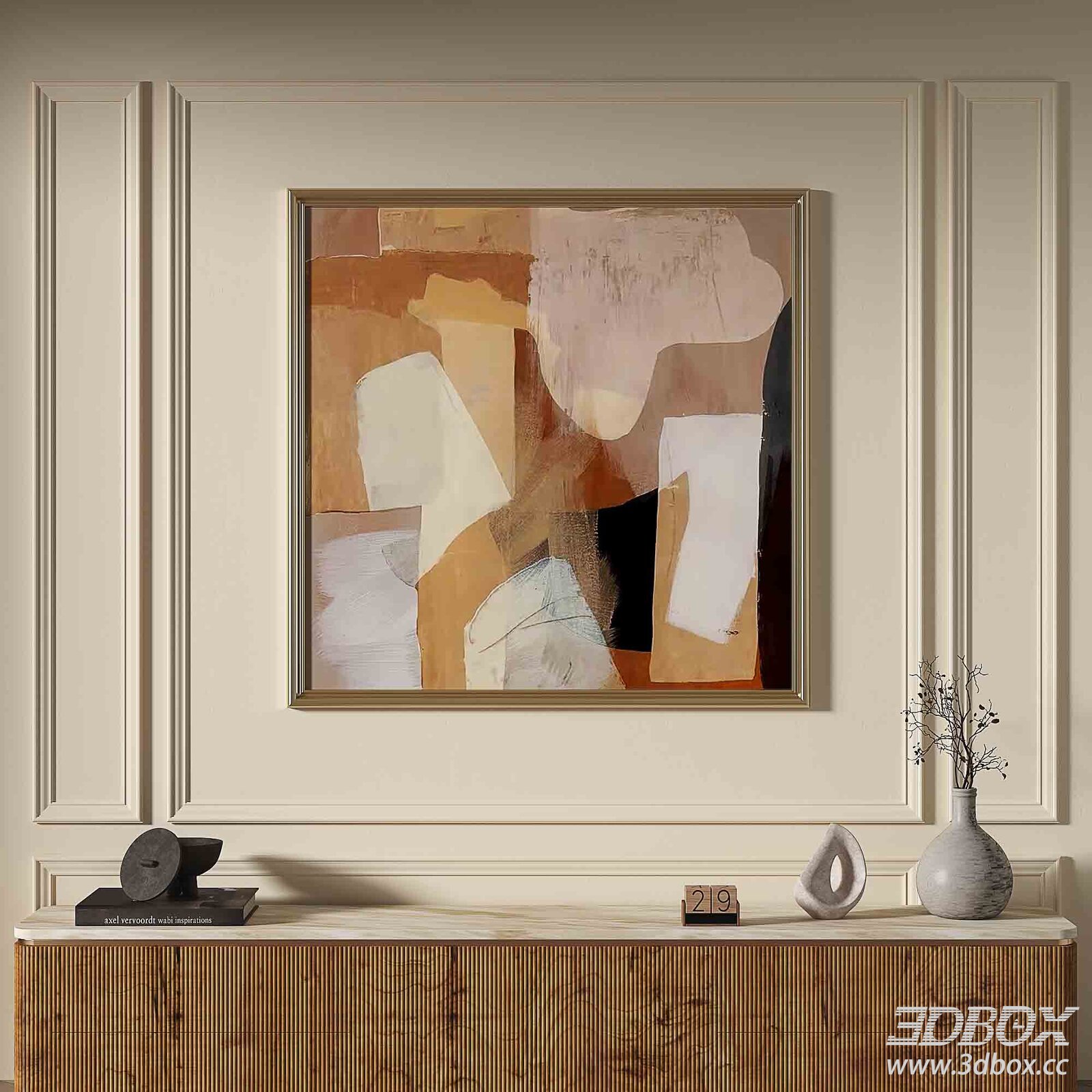 French Minimalist Abstract Framed Wall Art 3D model - thumbnail 1