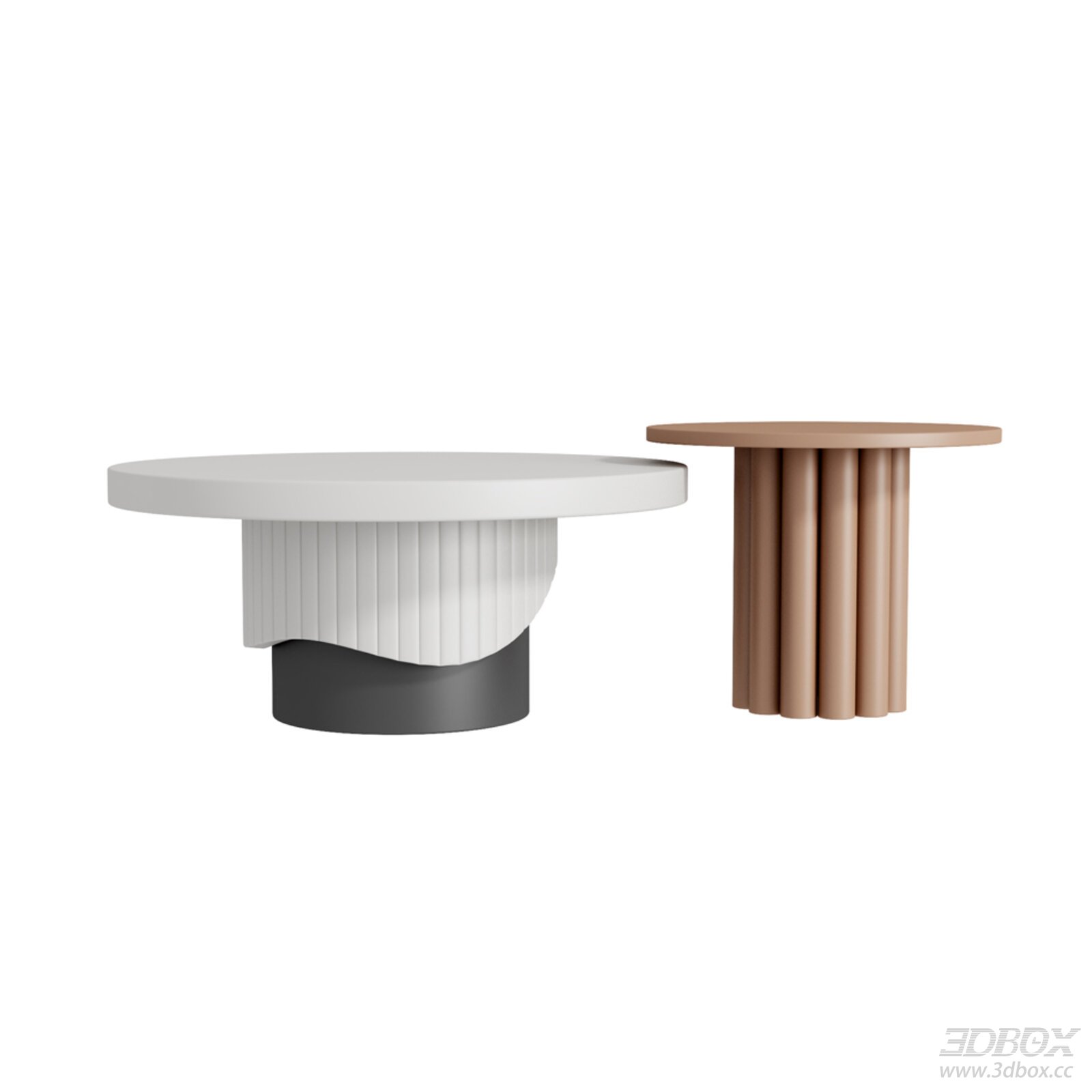 Modern Cream Style Round Coffee Table Set 3D model - front view