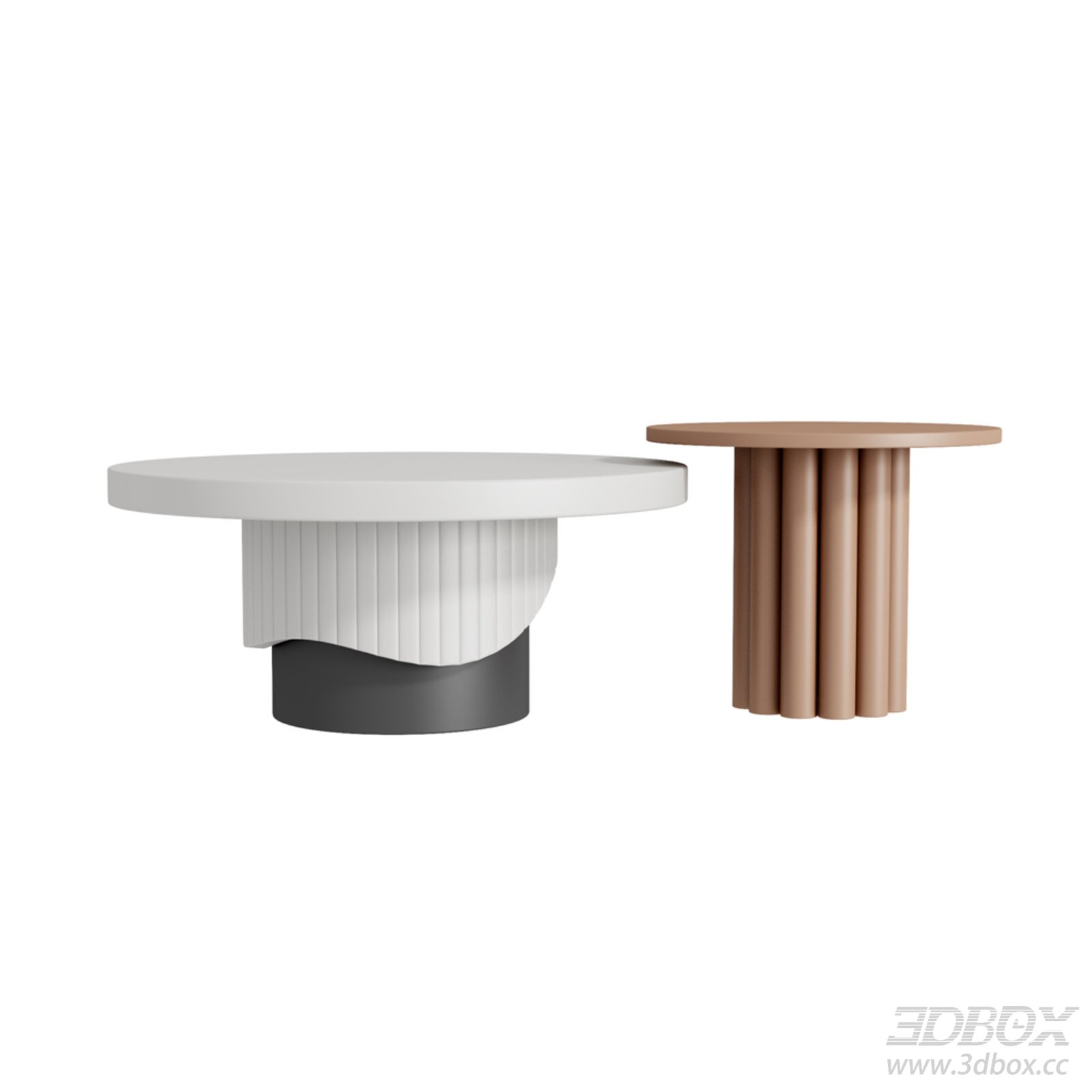 Modern Cream Style Round Coffee Table Set 3D model - thumbnail 1