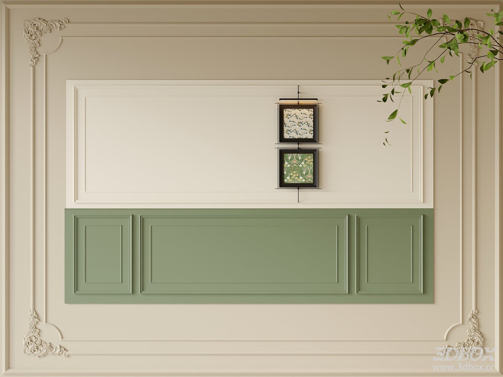 Mid Century Modern Decorative Dining Wall Panel Set 3D model - front view