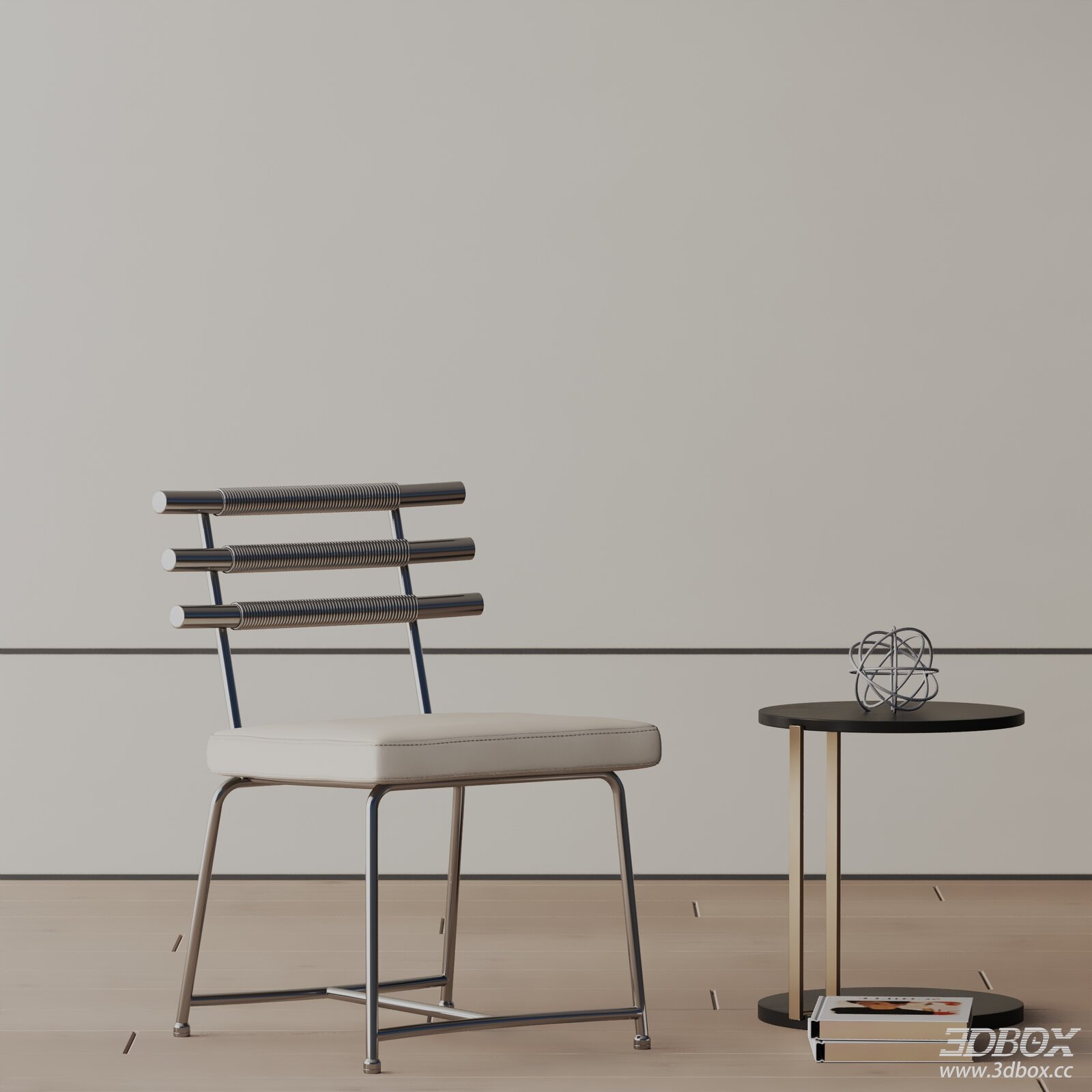 Modern Metal Frame Dining Chair with Leather Upholstery 3D model - front view