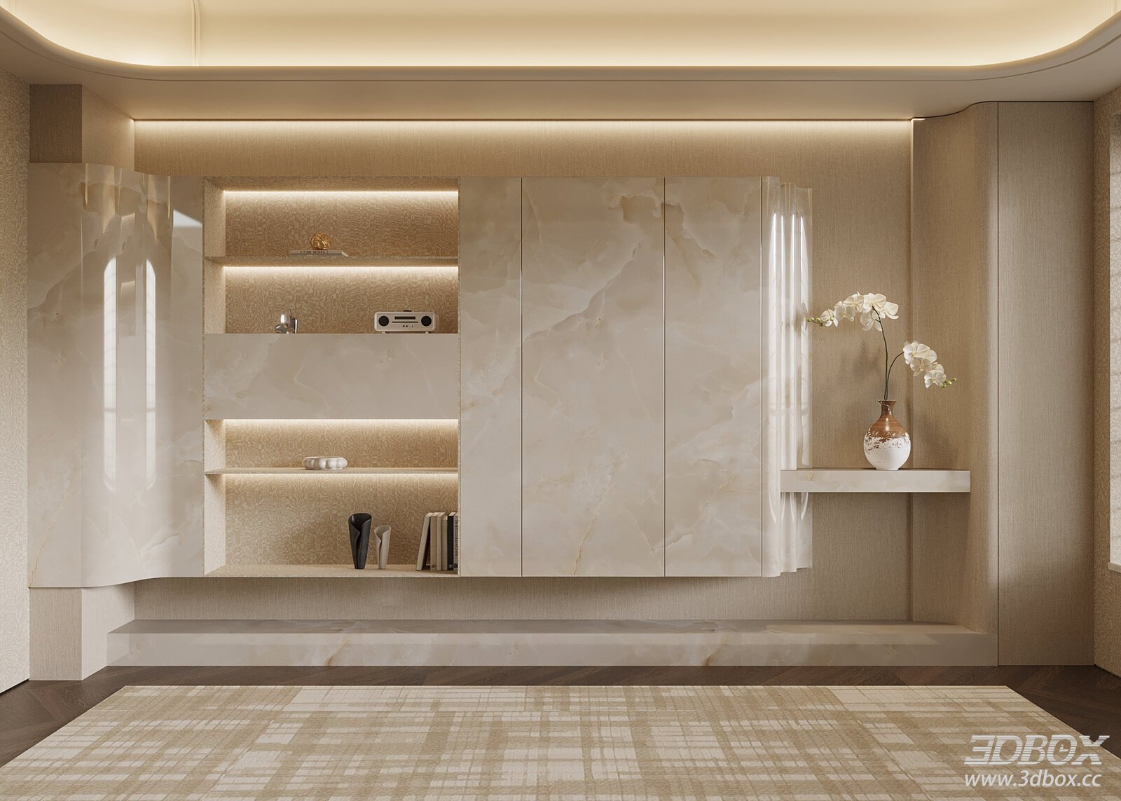 Modern Luxury Marble Display Bookshelf Wall Cabinet 3D model - front view