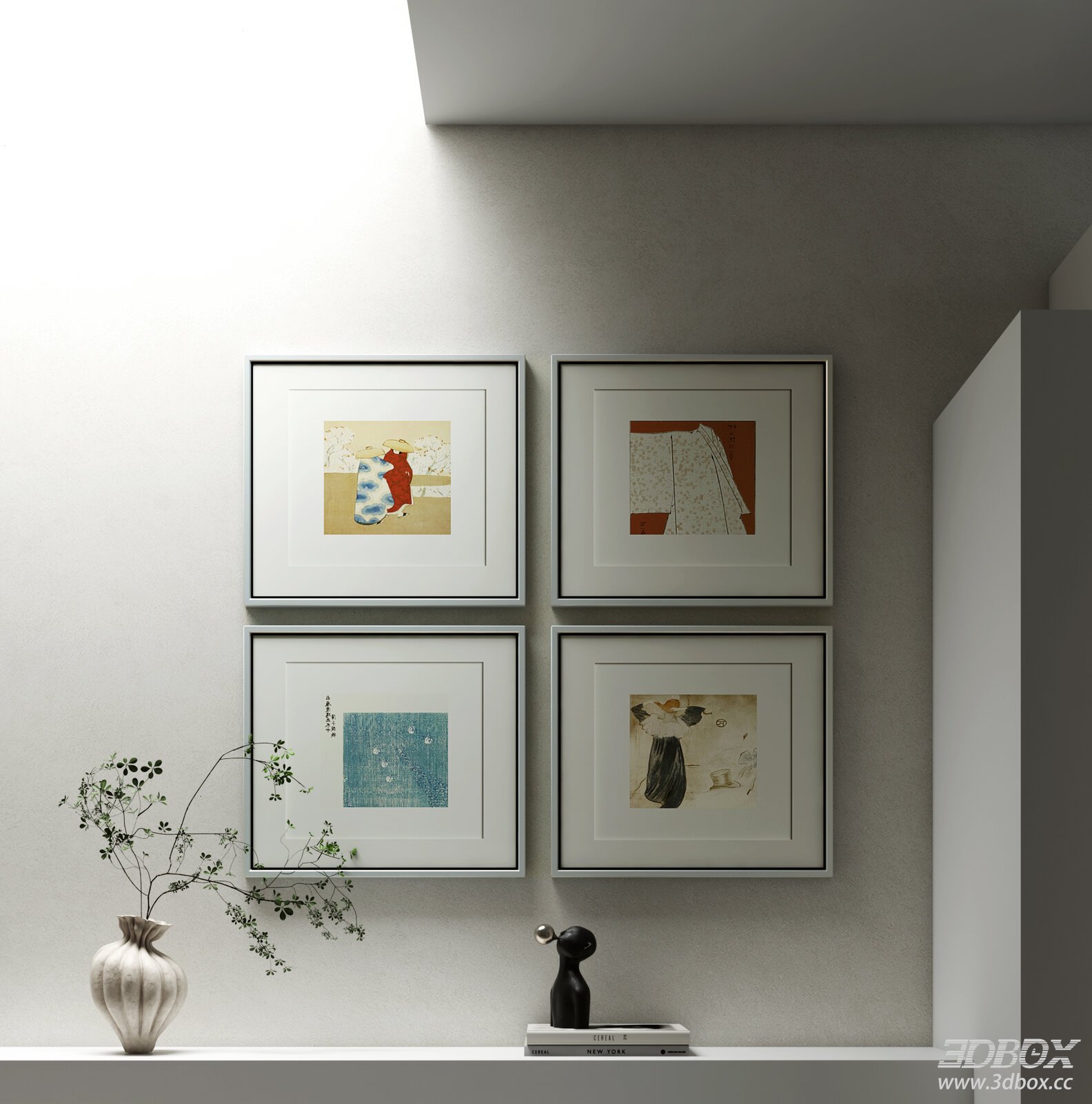 Minimalist Cream Style Abstract Decorative Frame Set 3D model - front view