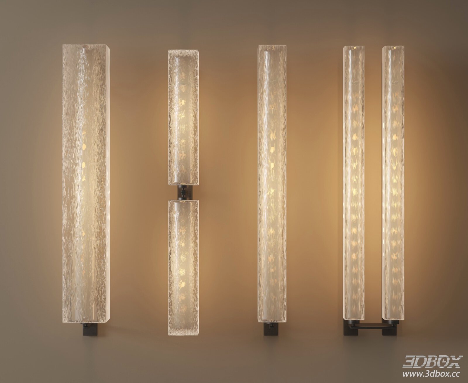 Modern Long Textured Glass Wall Sconce Set 3D model - front view