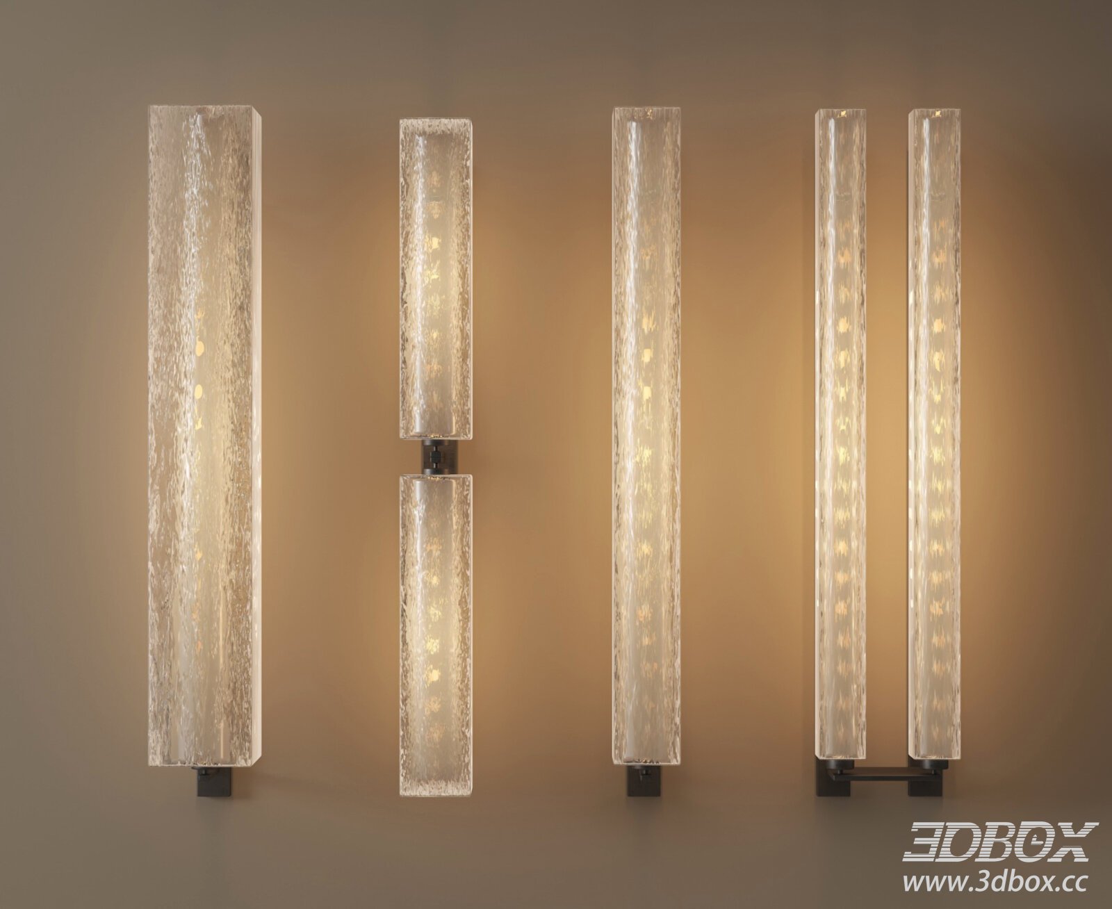 Modern Long Textured Glass Wall Sconce Set 3D model - thumbnail 1