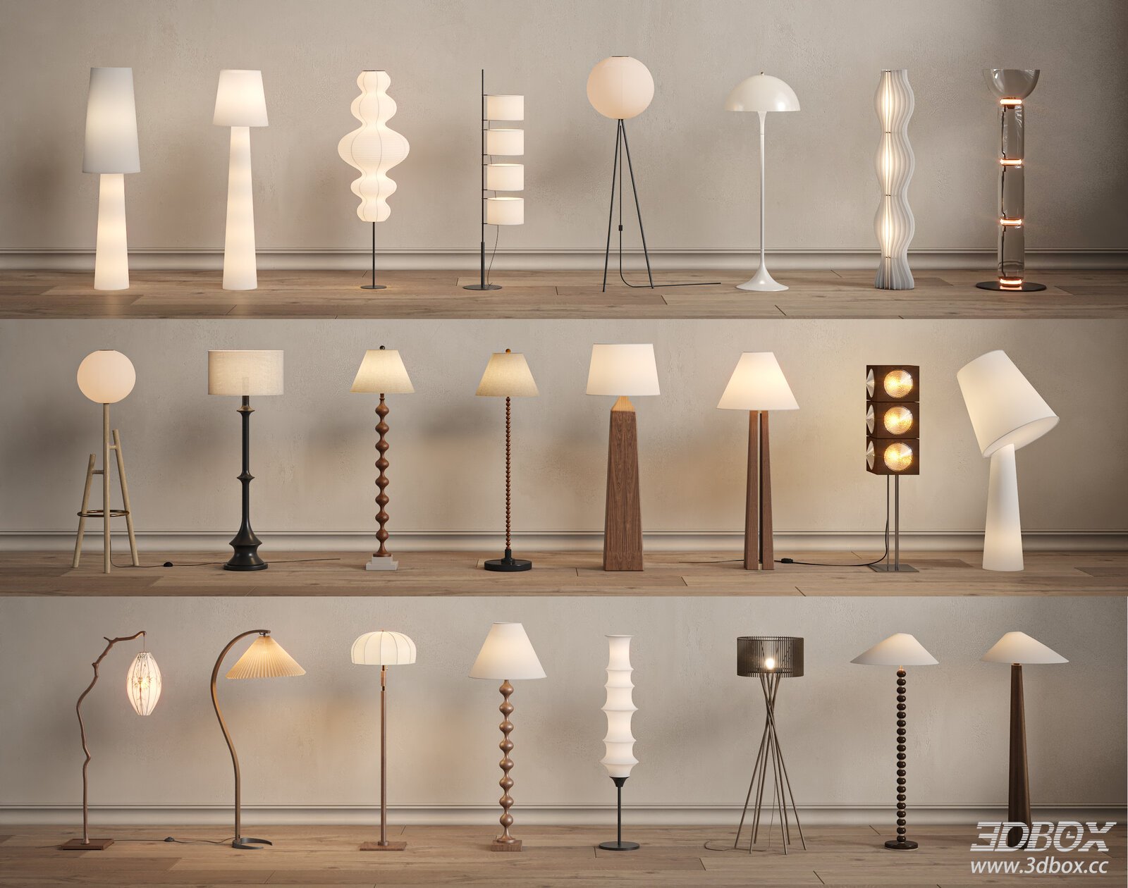 Wabi Sabi Vintage Floor Lamp Collection Set 3D model - front view