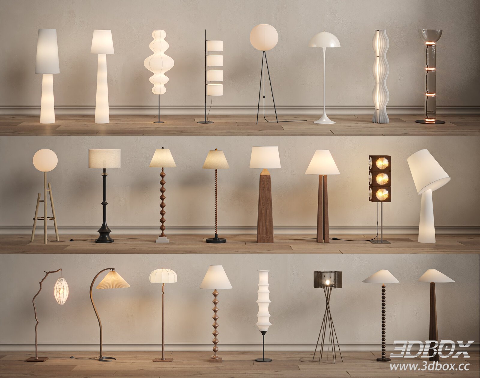 Wabi Sabi Vintage Floor Lamp Collection Set 3D model - thumbnail 1