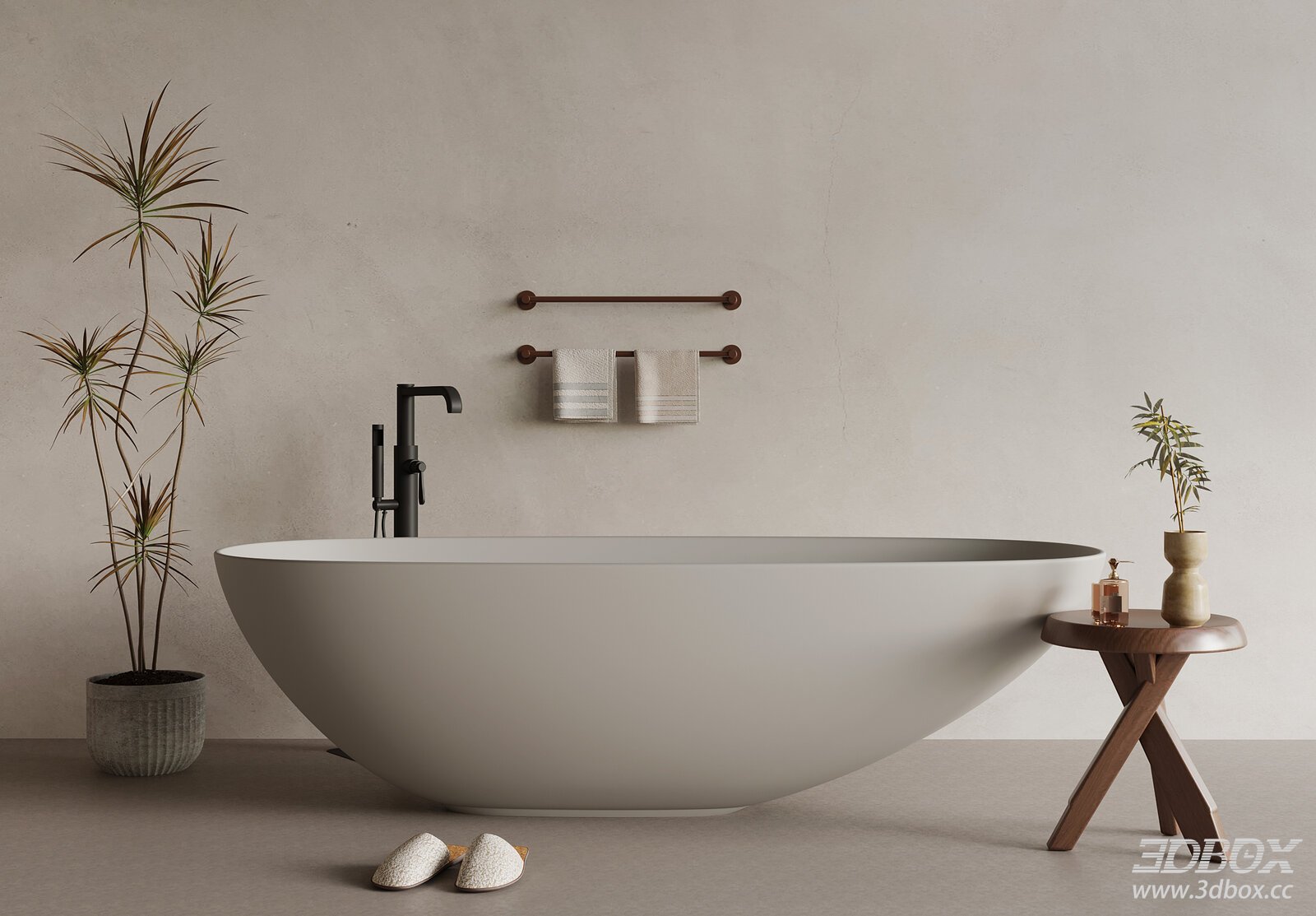 Modern Freestanding Matte Bathtub Bathroom Scene 3D model - front view