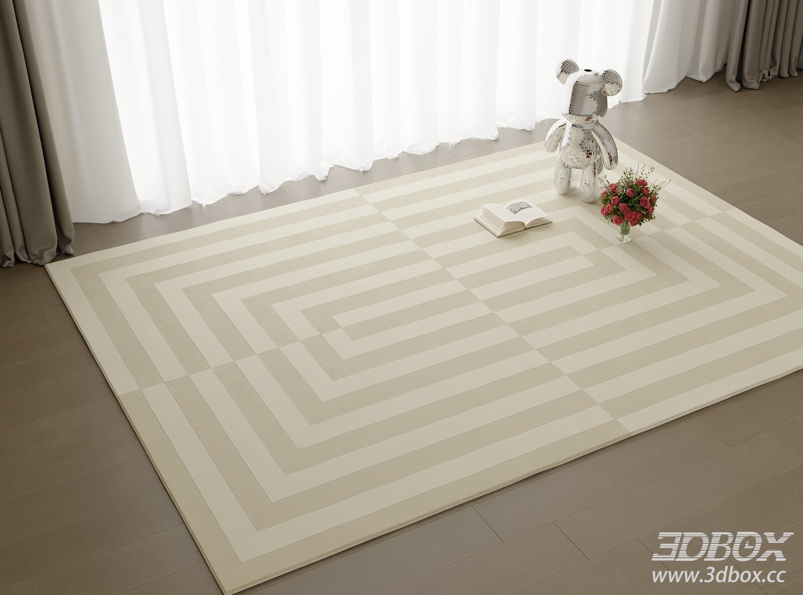 Modern Geometric Beige Minimalist Carpet 3D model - thumbnail 1