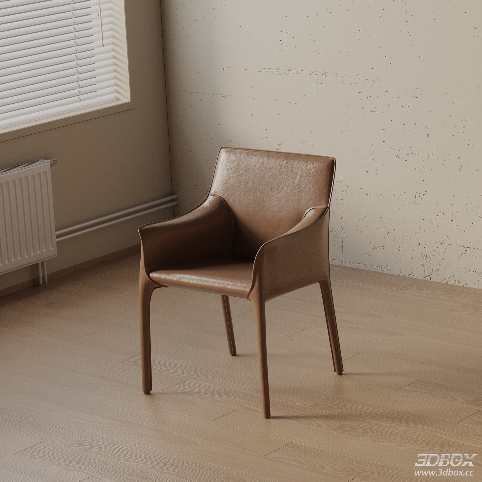 Modern Brown Leather Armchair Minimalist Dining Chair 3D model - front view