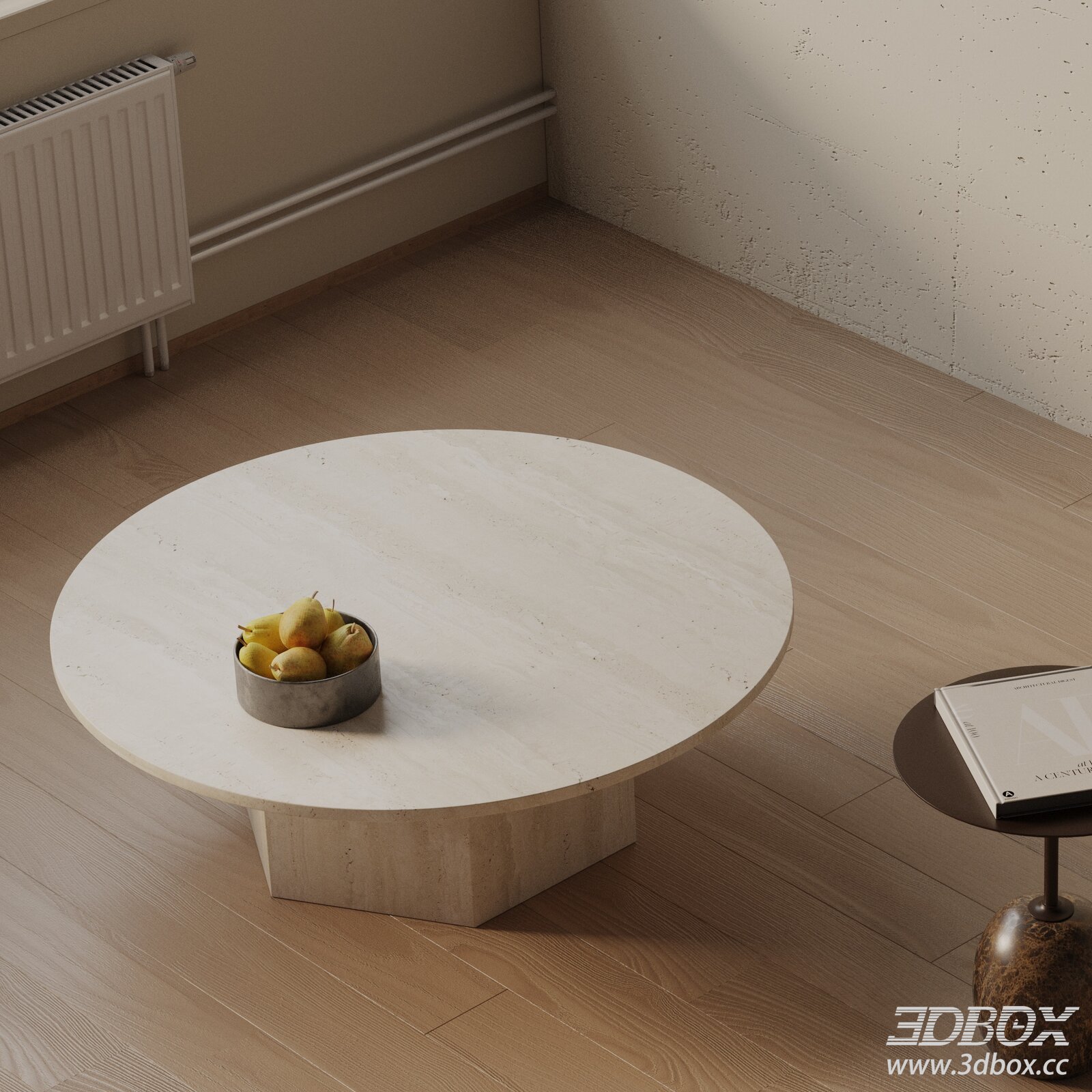Modern Round Travertine Coffee Table 3D model - thumbnail 1