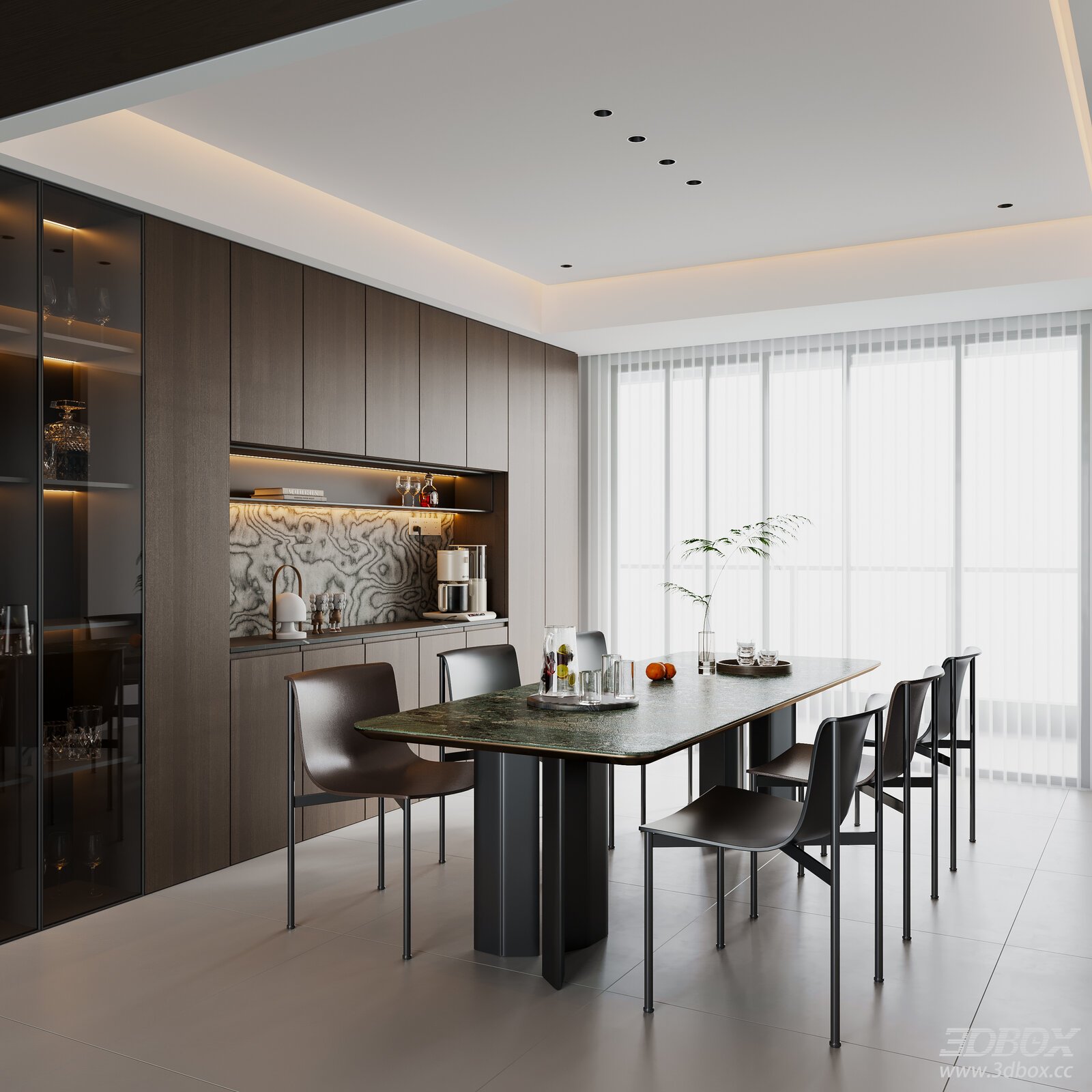 Modern Italian Style Luxury Dining Room Interior 3D model - front view
