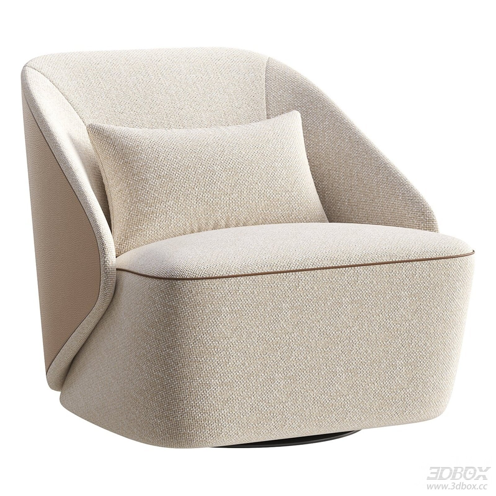 Modern Fabric Leather Swivel Single Armchair Sofa 3D model - front view