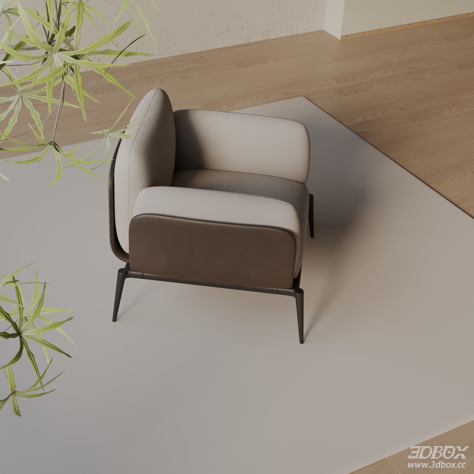 Modern Fabric Leather Upholstered Armchair with Metal Legs 3D model - front view