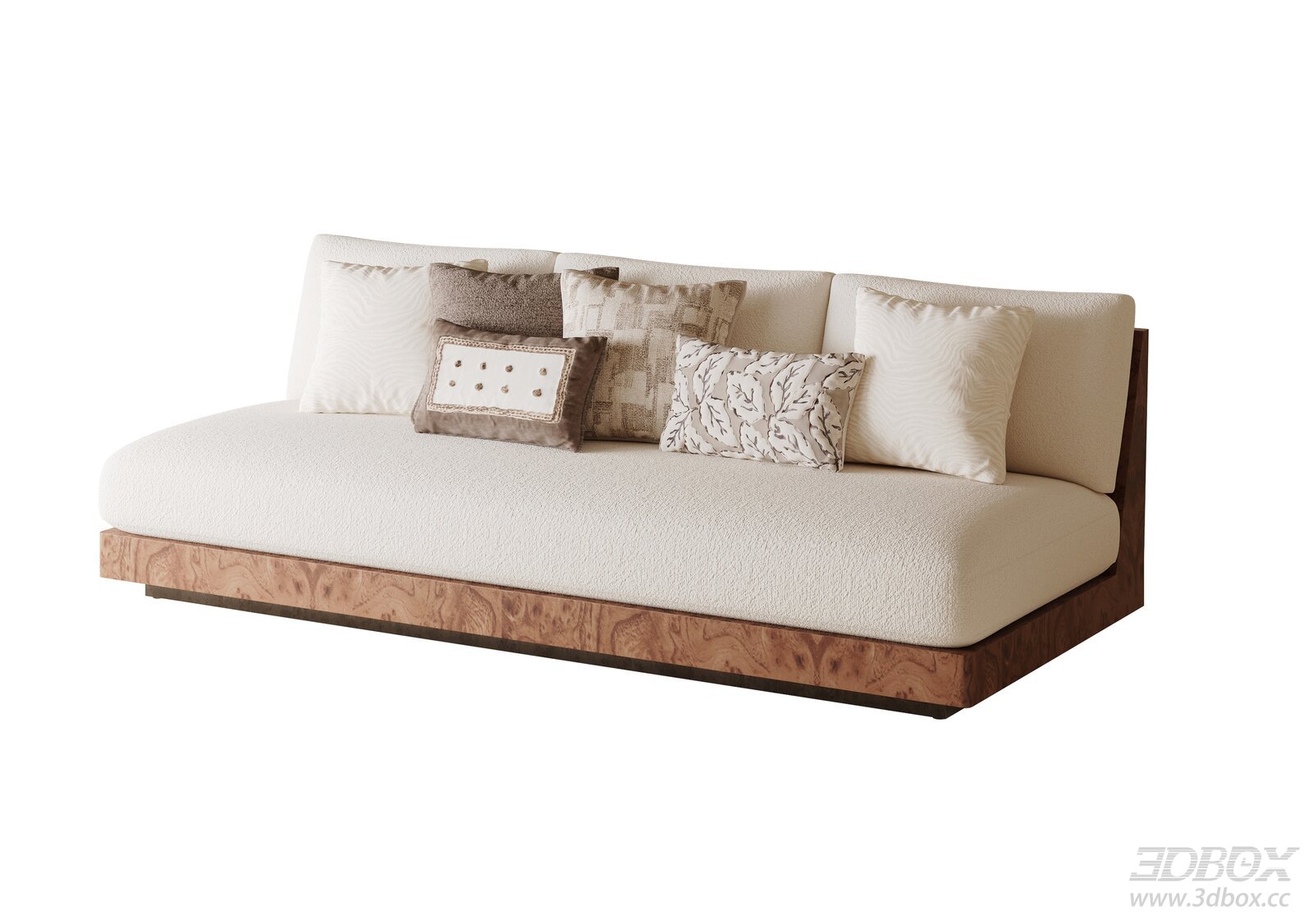 Mid-century Vintage Boucle Fabric Sofa with Wooden Base 3D model - front view