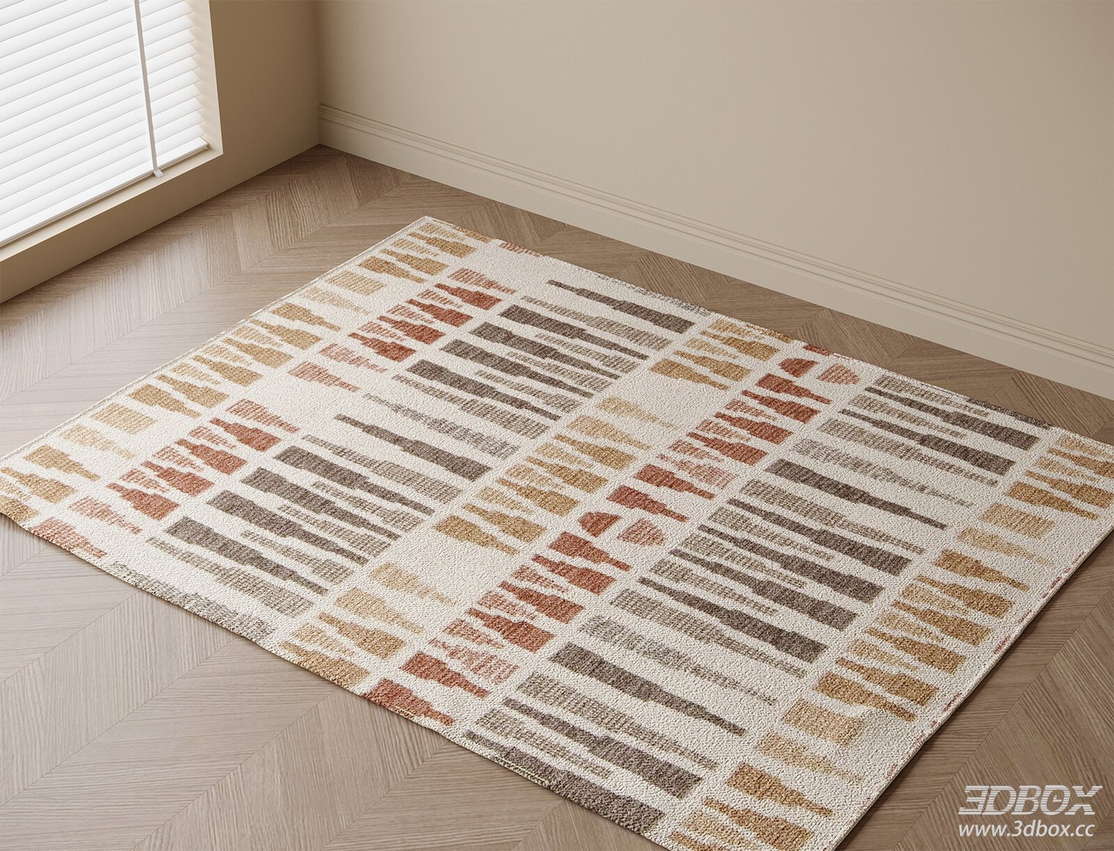 Modern Geometric Pattern Beige Brown Carpet 3D model - front view
