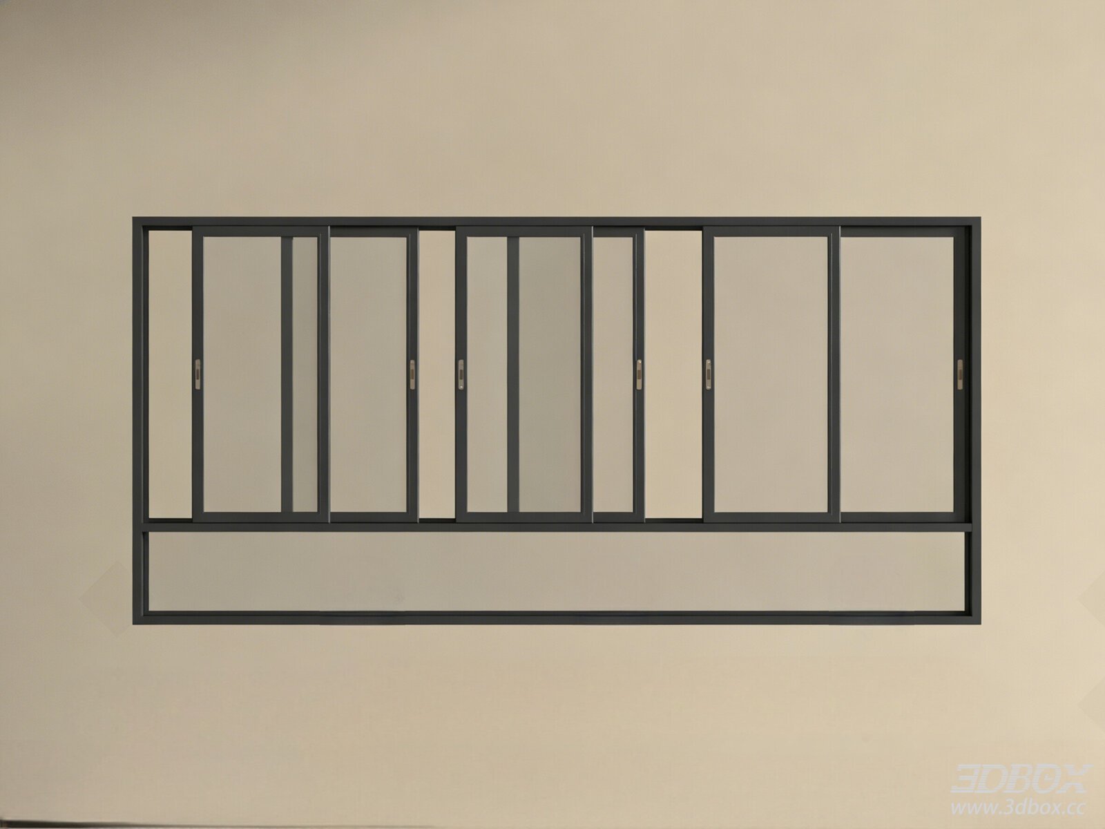 Modern Sliding Aluminum Frosted Glass Window 3D model - front view