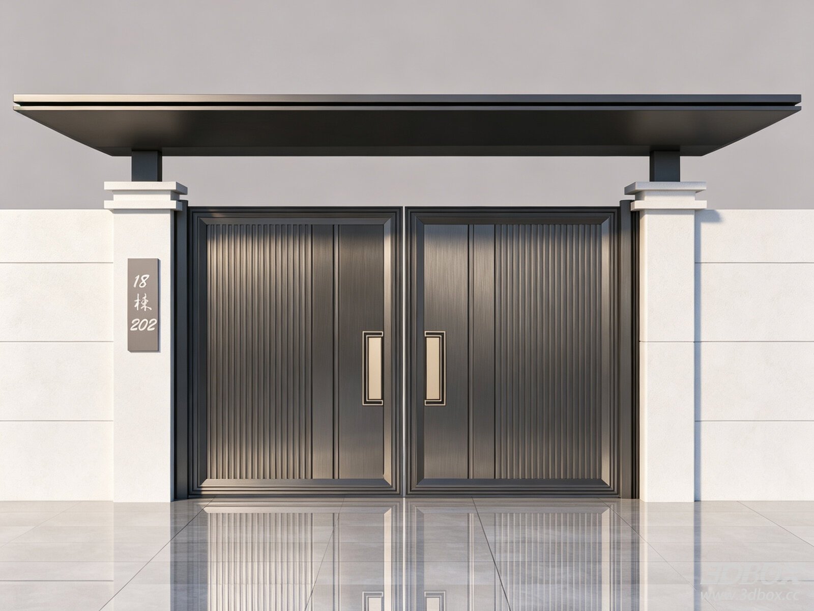 Modern Luxury Villa Double Aluminum Alloy Entry Gate 3D model - front view