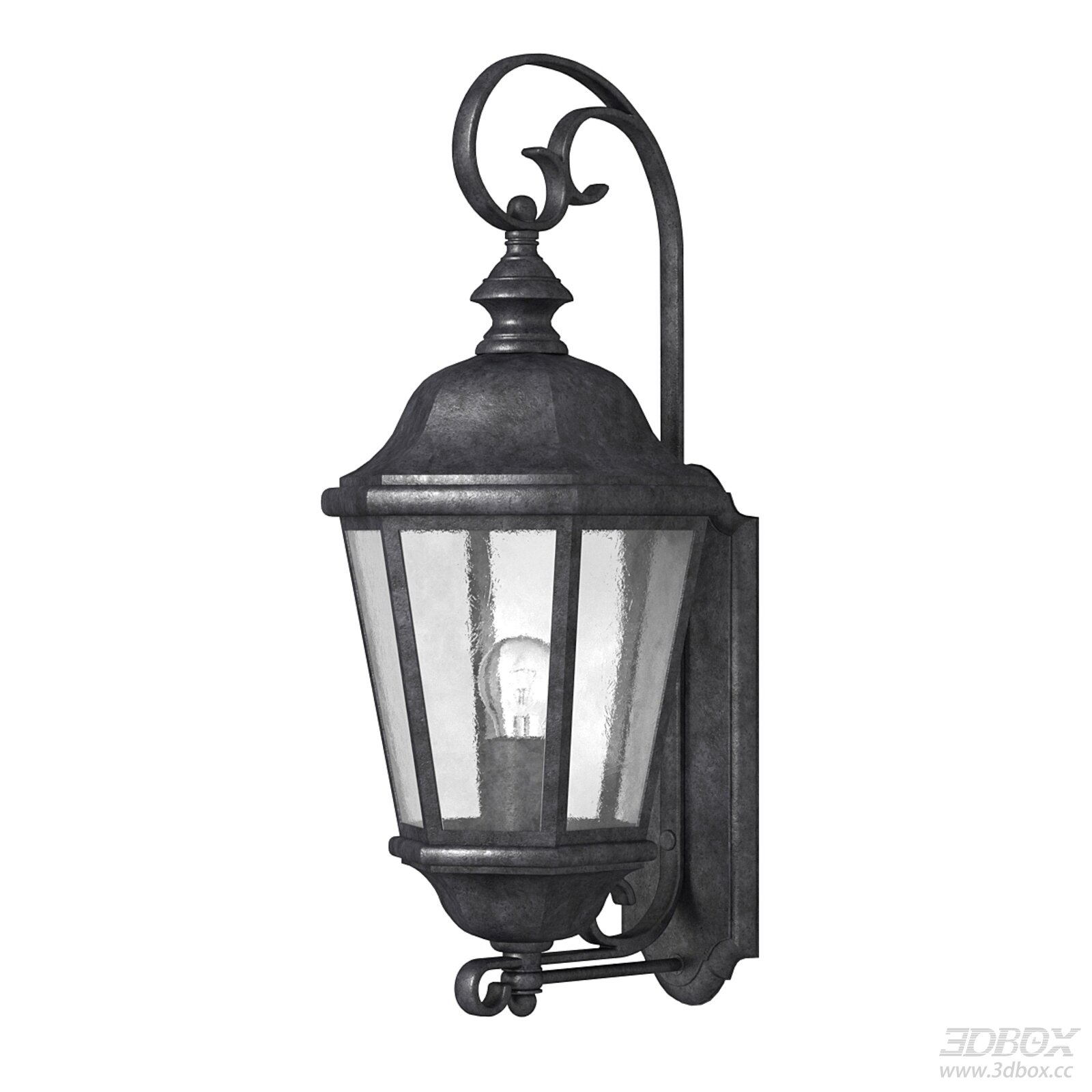 Vintage Outdoor Wrought Iron Glass Wall Lantern 3D model - front view