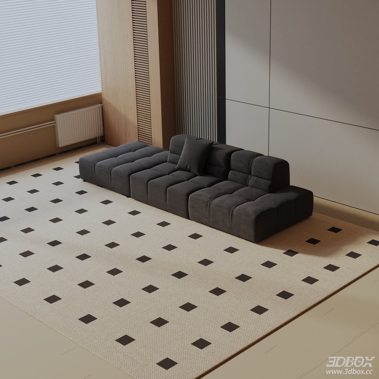Modern Modular Dark Gray Fabric Sofa Set 3D model - front view