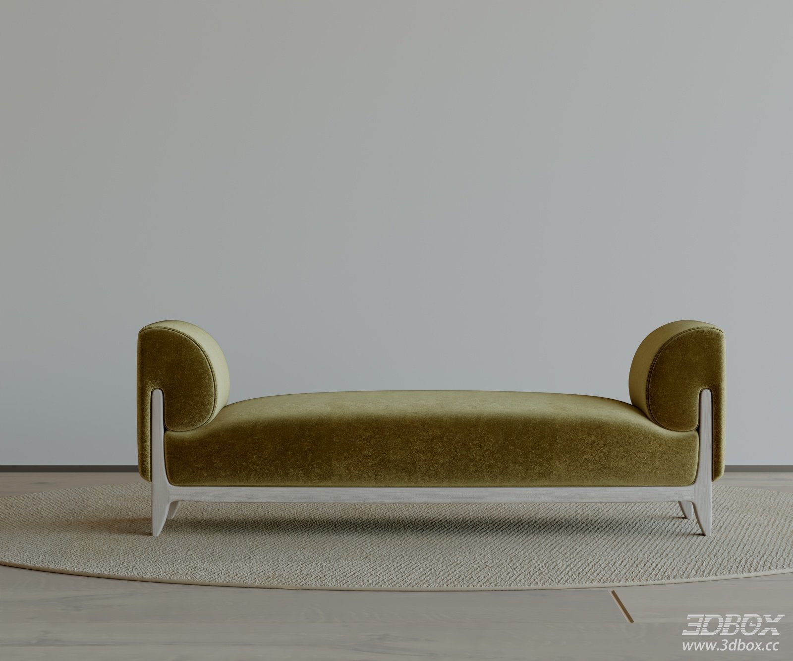 Modern Velvet Upholstered Entry Bench with Light Wood Frame 3D model - front view