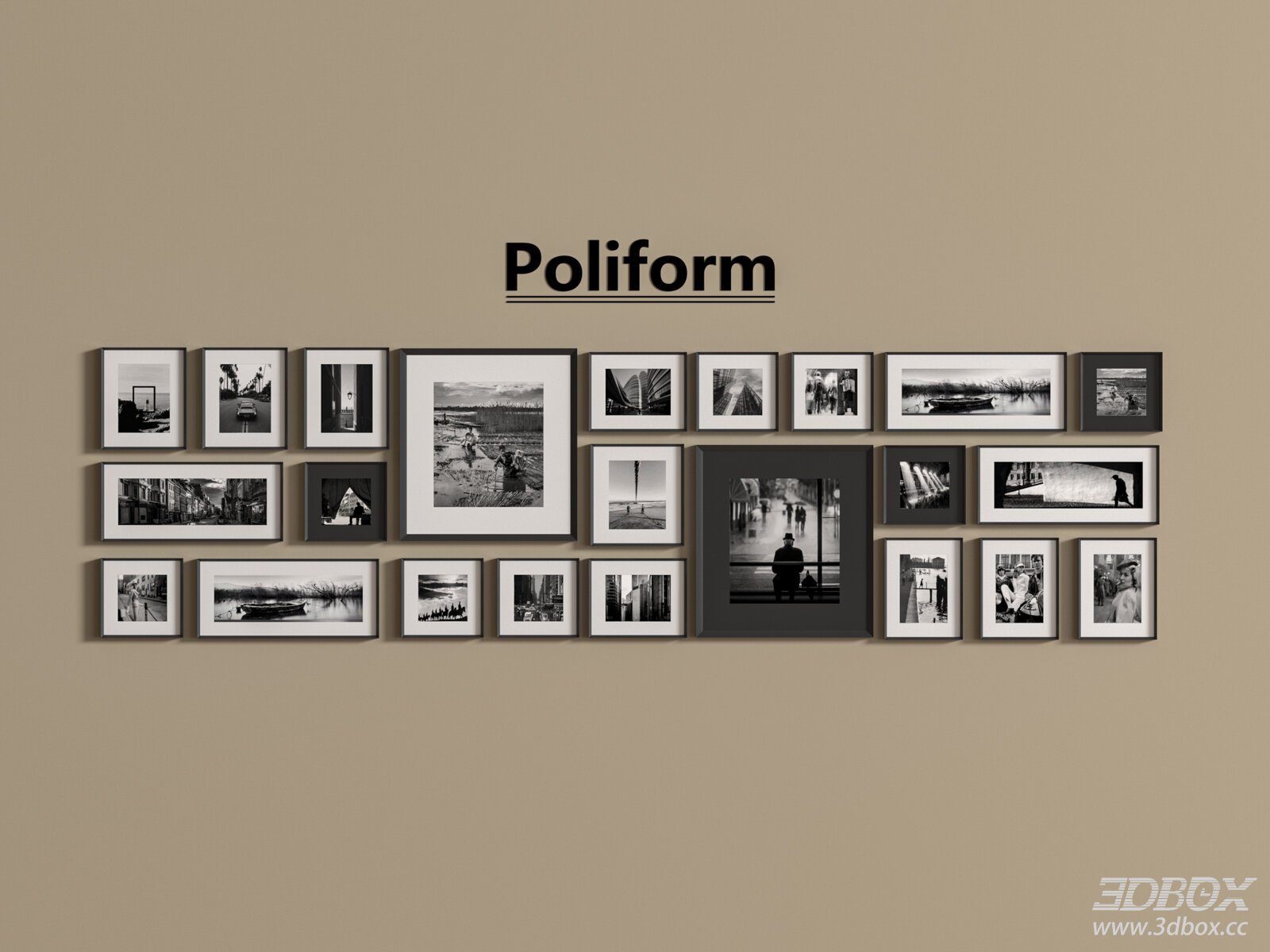 Modern Black White Photo Frame Gallery Wall Set 3D model - front view
