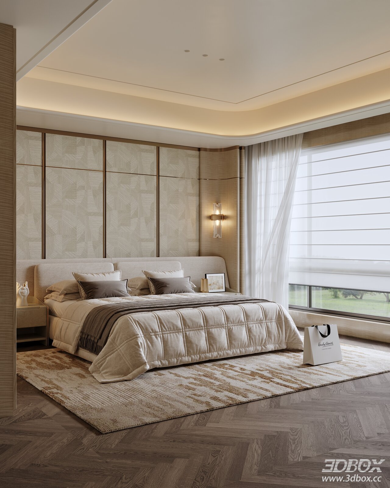 Luxury Modern Master Bedroom Interior Scene 3D model - front view