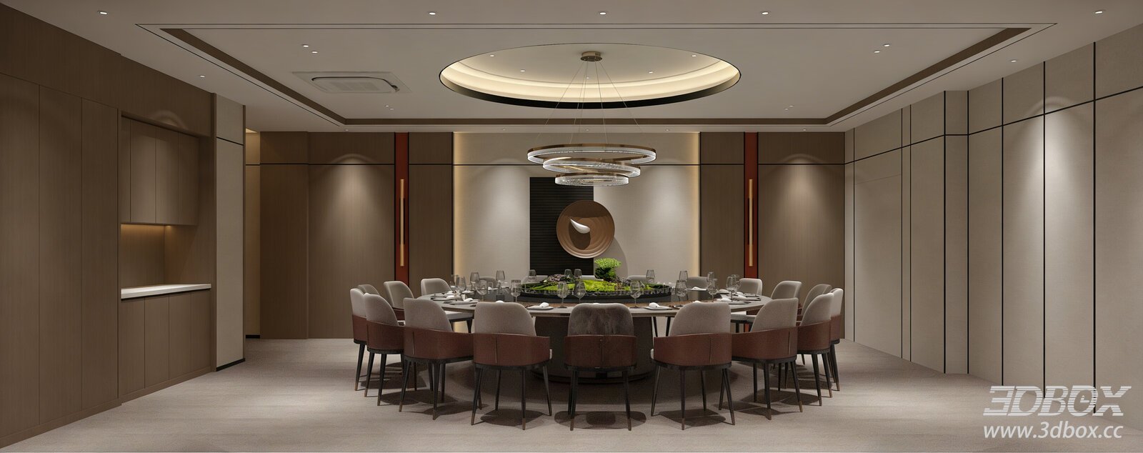 New Chinese Style Luxury Private Dining Room Restaurant 3D model - front view