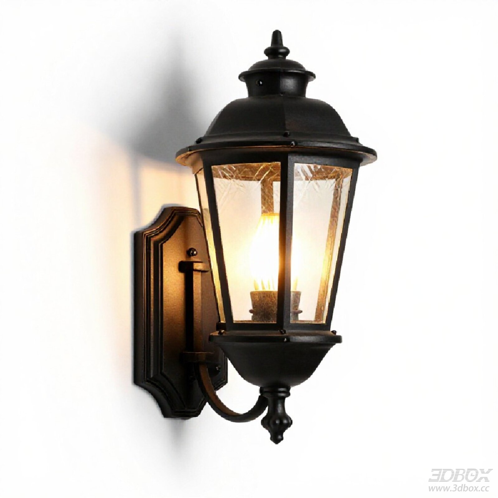 Vintage Black Metal Glass Outdoor Wall Lantern 3D model - front view